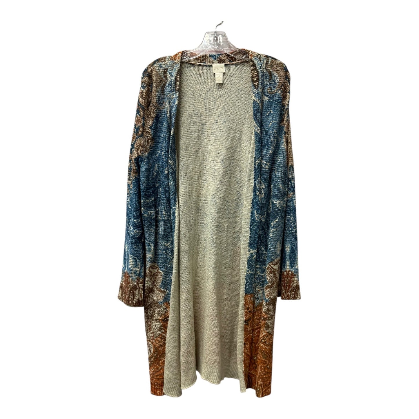 Sweater Cardigan By Chicos In Blue & Orange, Size:Xl