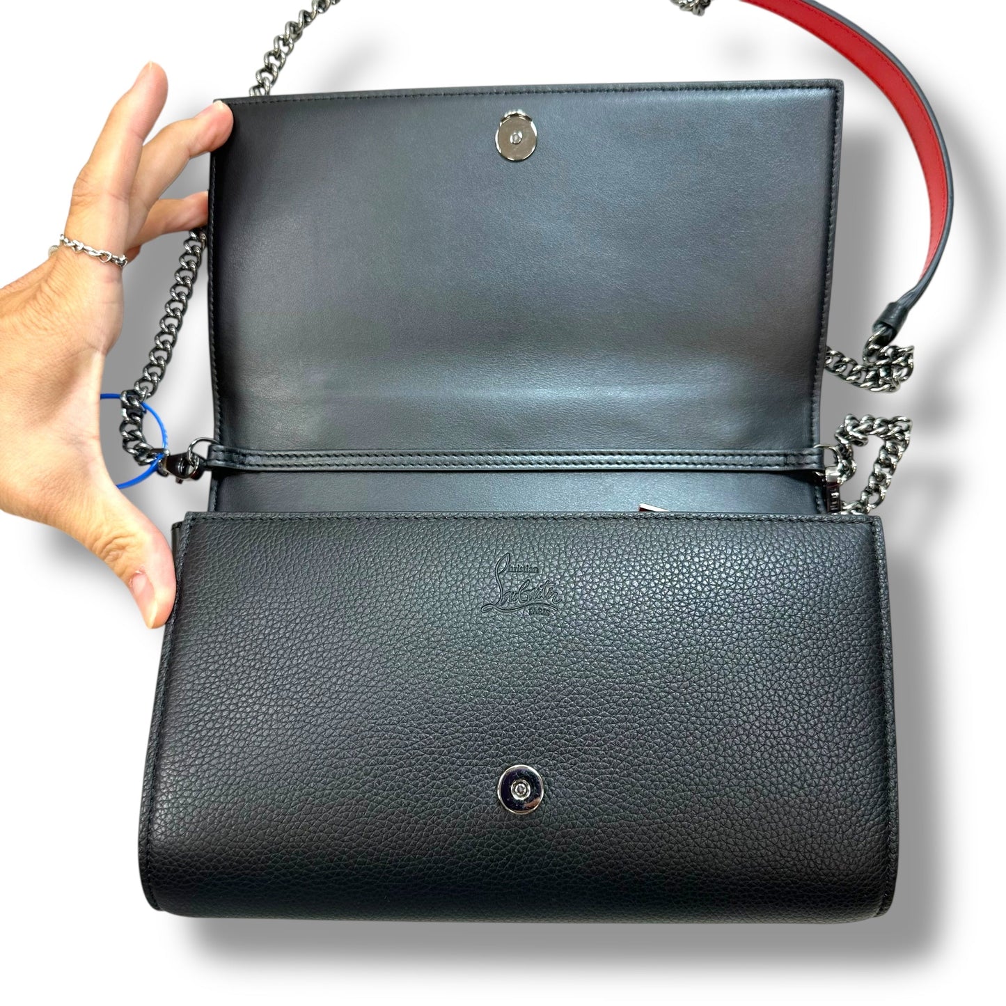 Paloma Clutch - Grained calf leather and spikes Loubinthesky - Black Crossbody Luxury Designer By Christian Louboutin, Size: Small