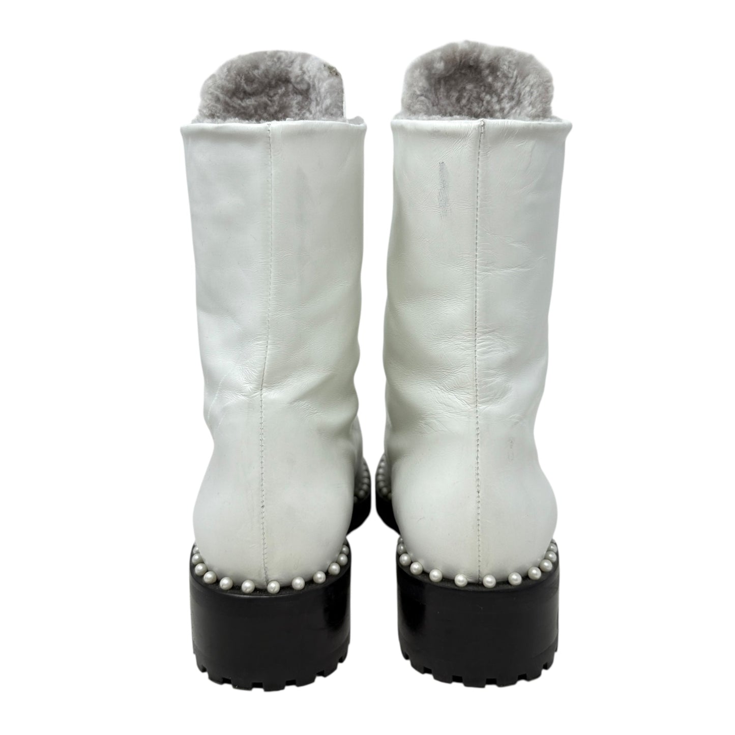 Sondra Nulogo Pearl Embellished Booties Designer By Stuart Weitzman In White, Size: 8