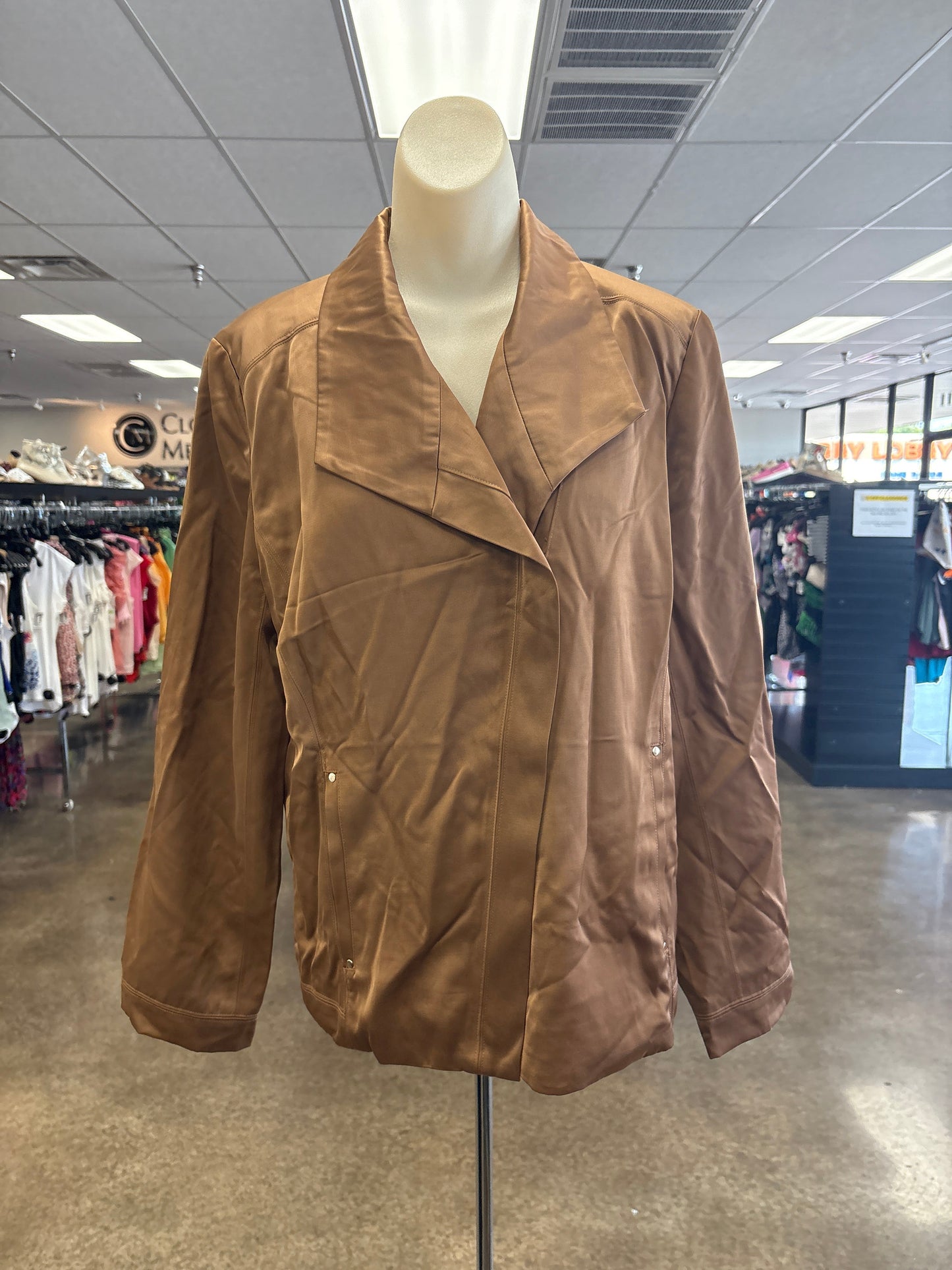 Jacket Moto By Chicos In Tan, Size:L