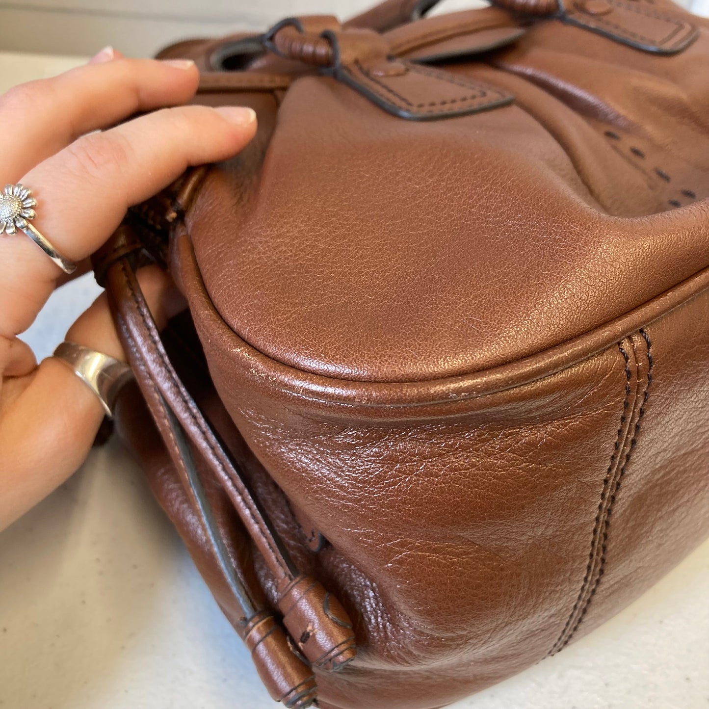 Handbag Leather By Cole-Haan In Brown, Size:Medium