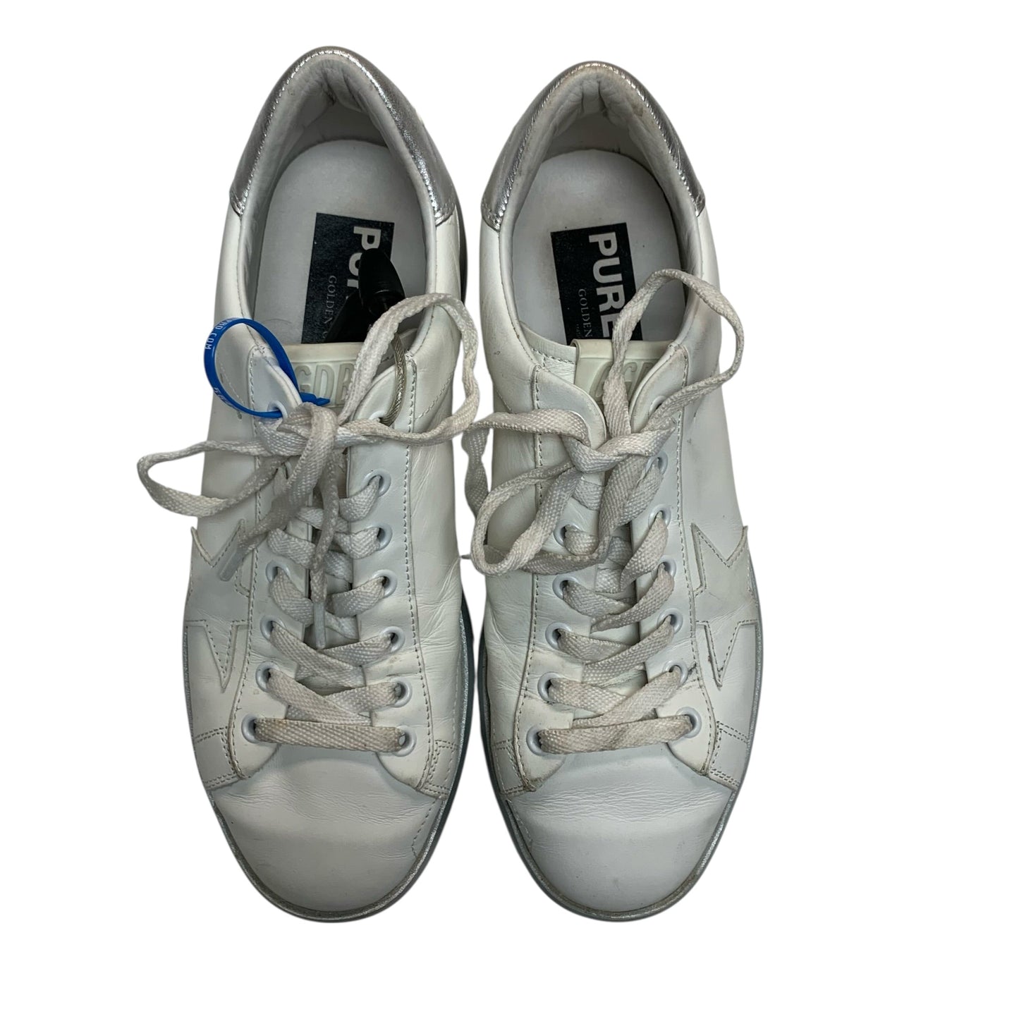 Shoes Luxury Designer By Golden Goose In Silver & White, Size: 9