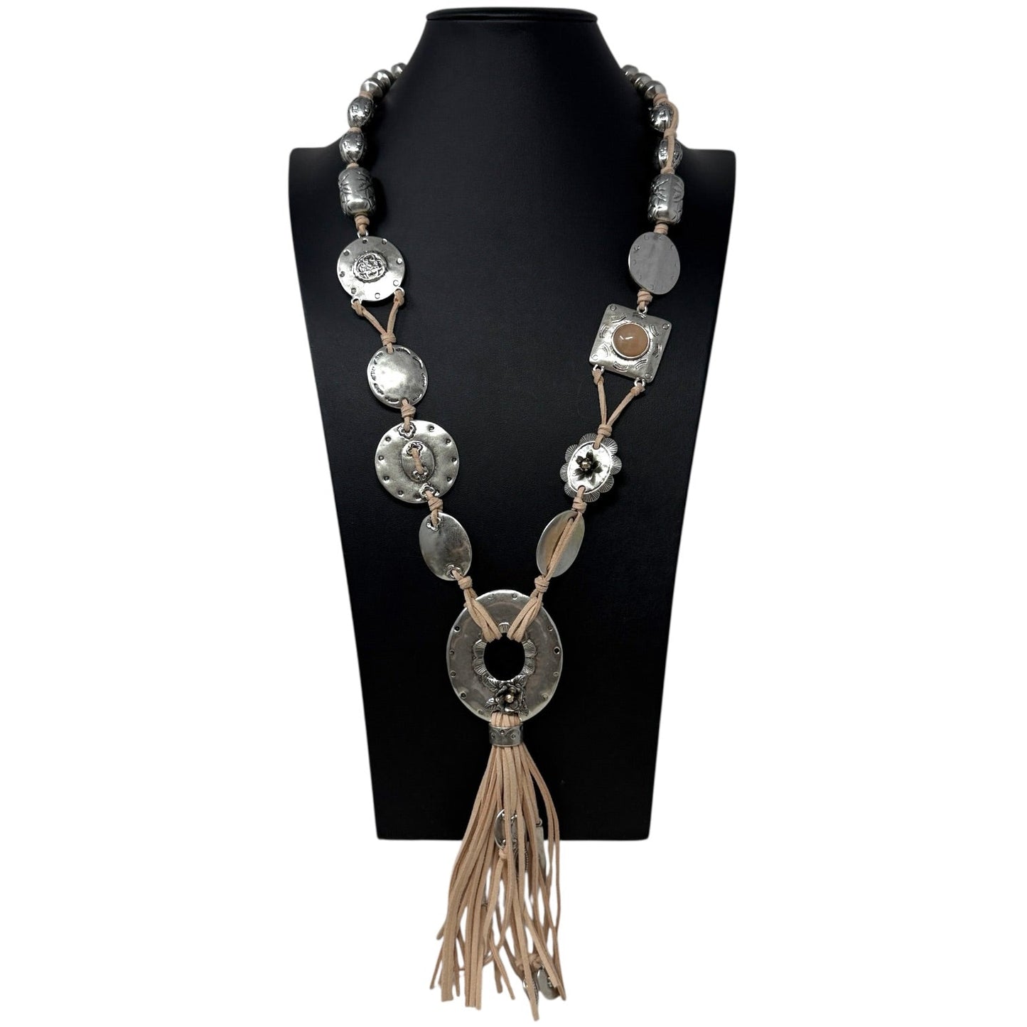 Silver Tone Medallions Tassel Long Necklace By Chico’s