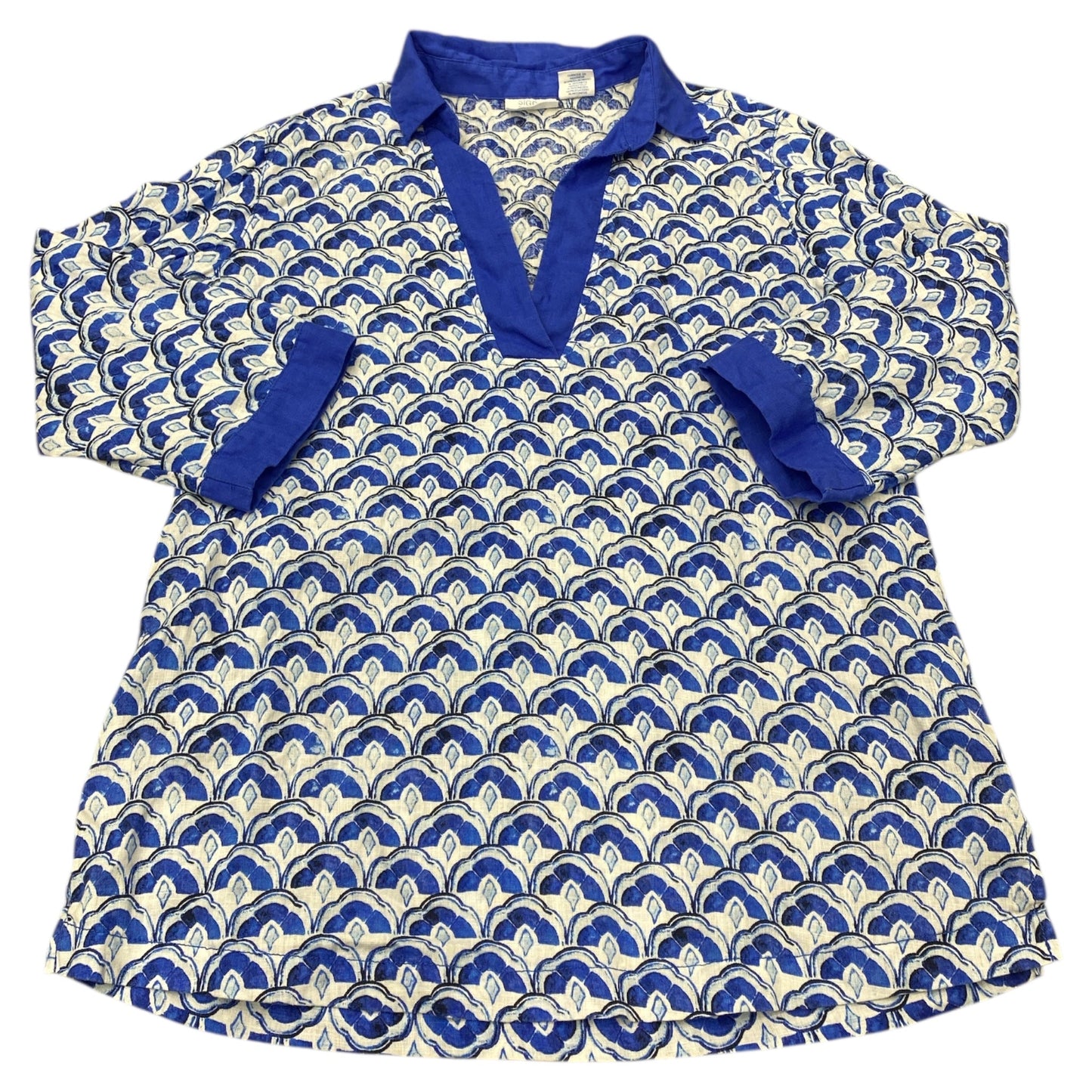 Top 3/4 Sleeve By Sigrid Olsen In Blue & White, Size:M