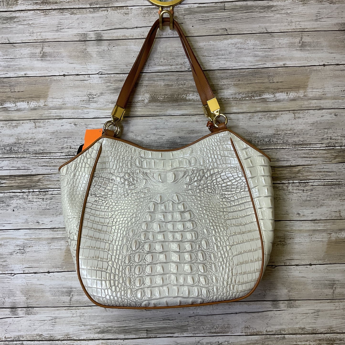 Handbag Designer By Brahmin In Brown & Cream, Size:Medium