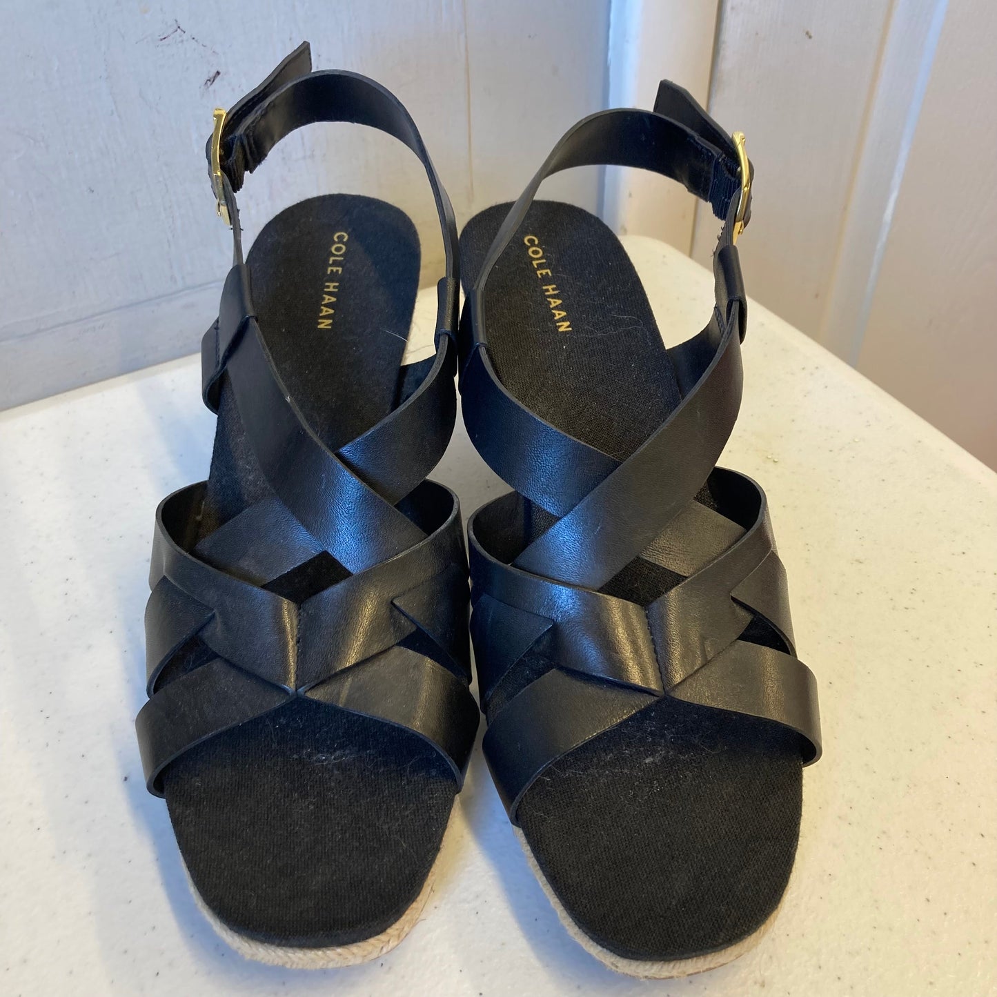 Sandals Heels Wedge By Cole-Haan In Black, Size:8