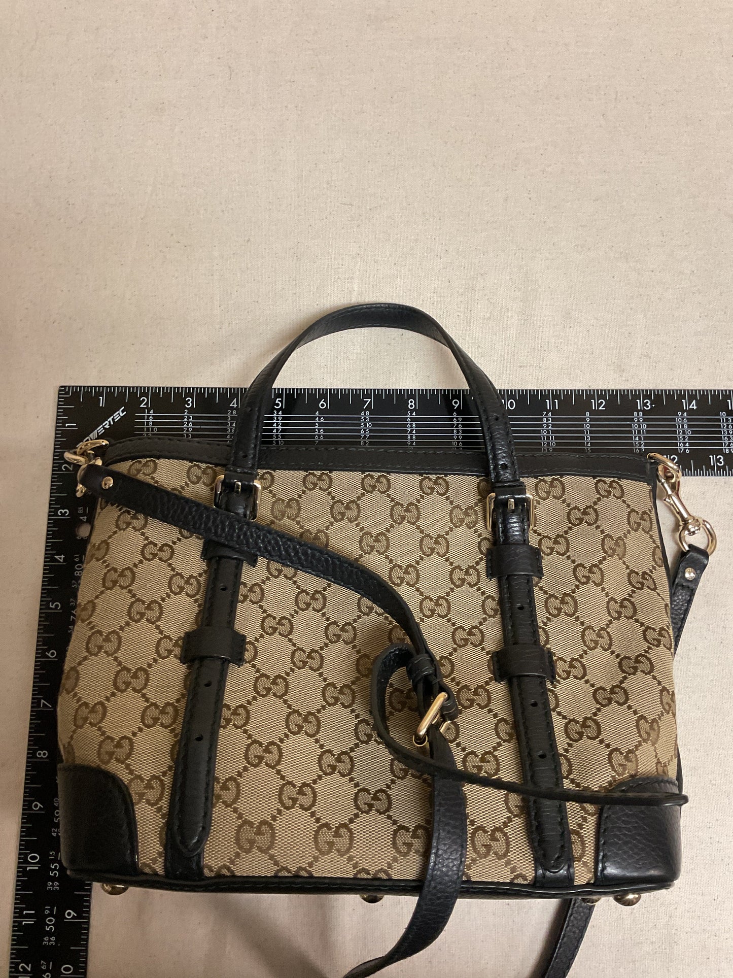 Tote Luxury Designer By Gucci In Black & Tan, Size:Small
