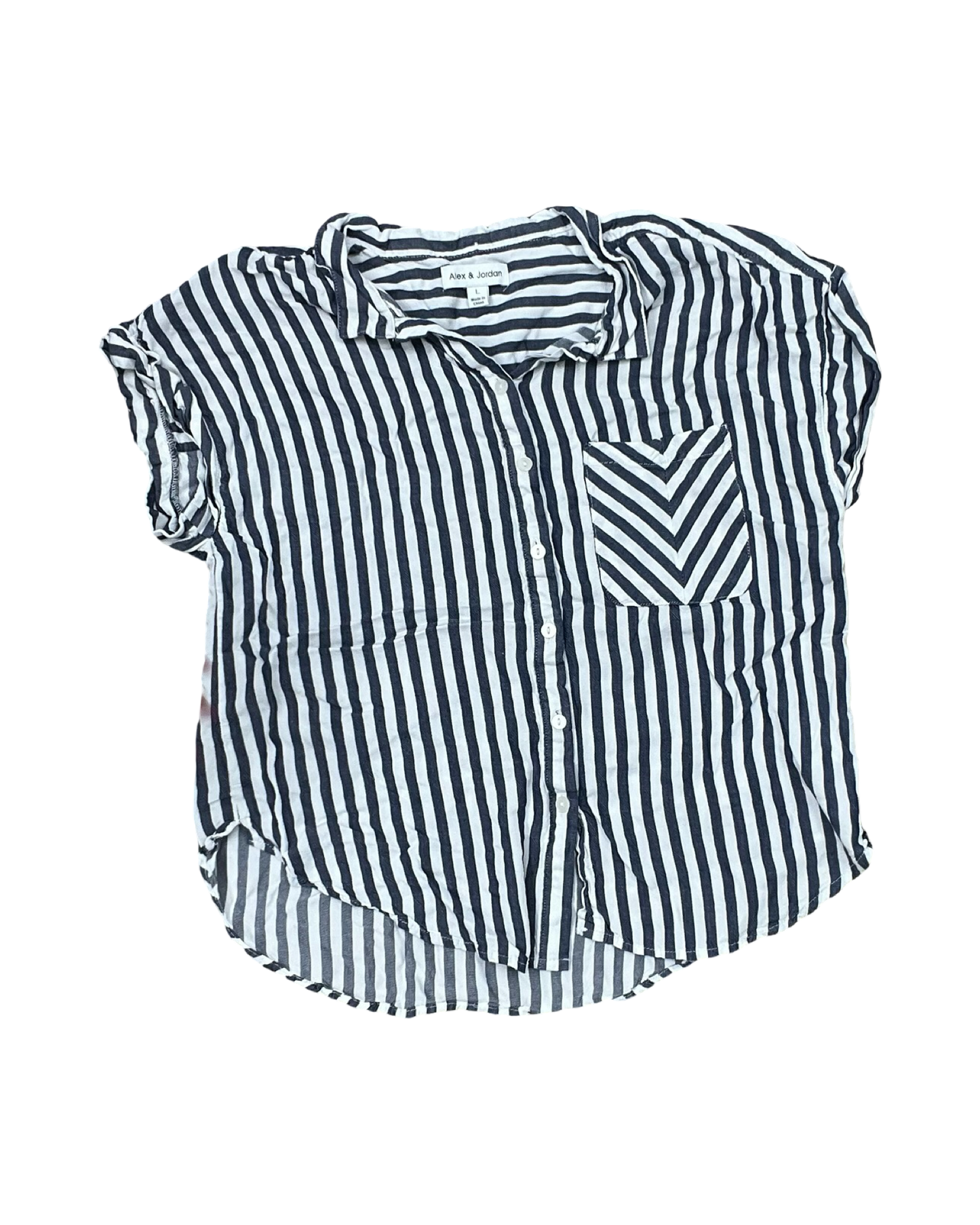 Blouse Ss By Clothes Mentor In Blue & White, Size:L