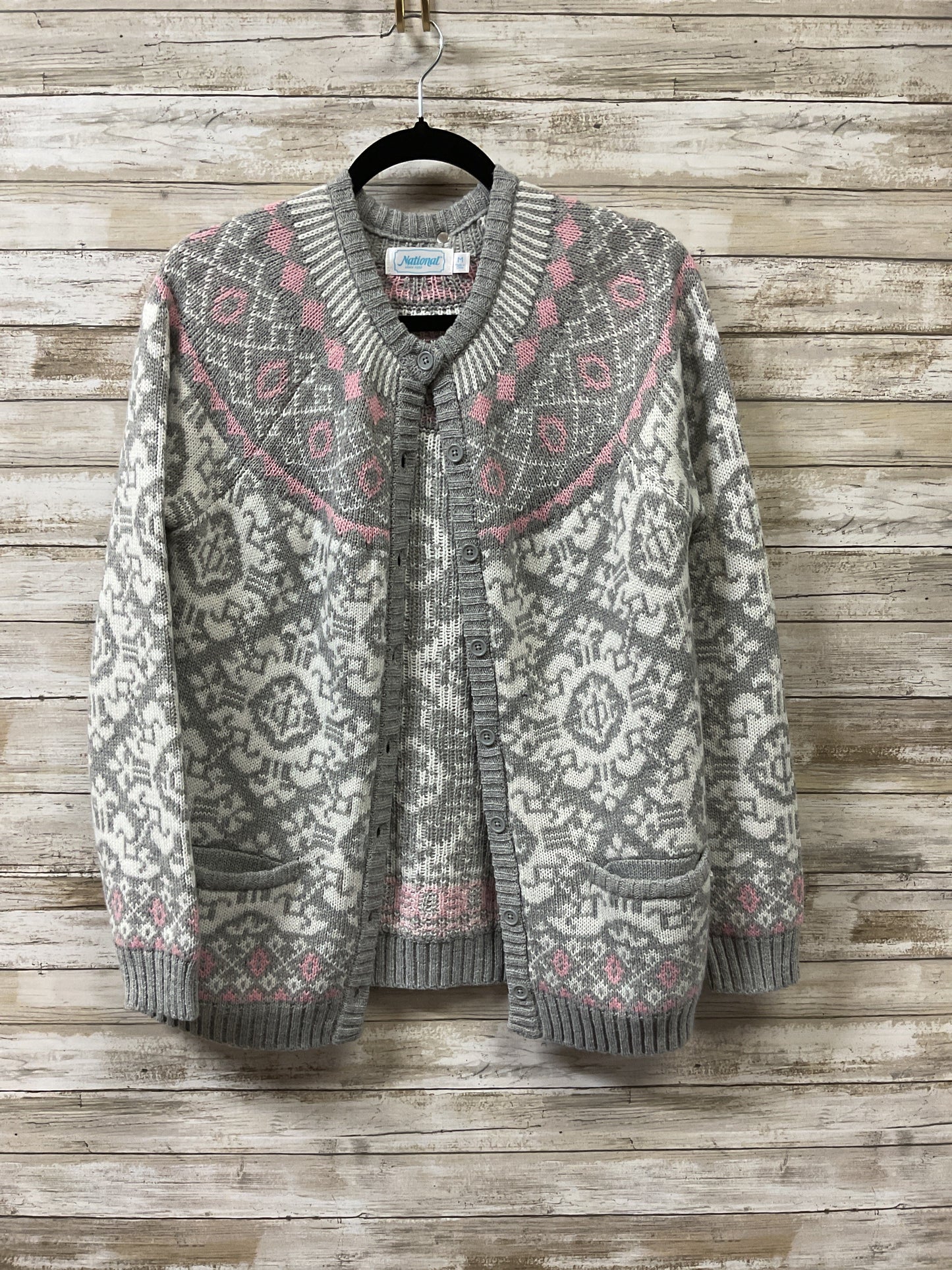 Sweater Cardigan By Clothes Mentor In Grey & White, Size:M