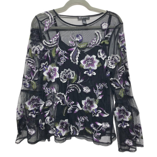 Blouse Ls By Inc In Black & Purple, Size:Lp