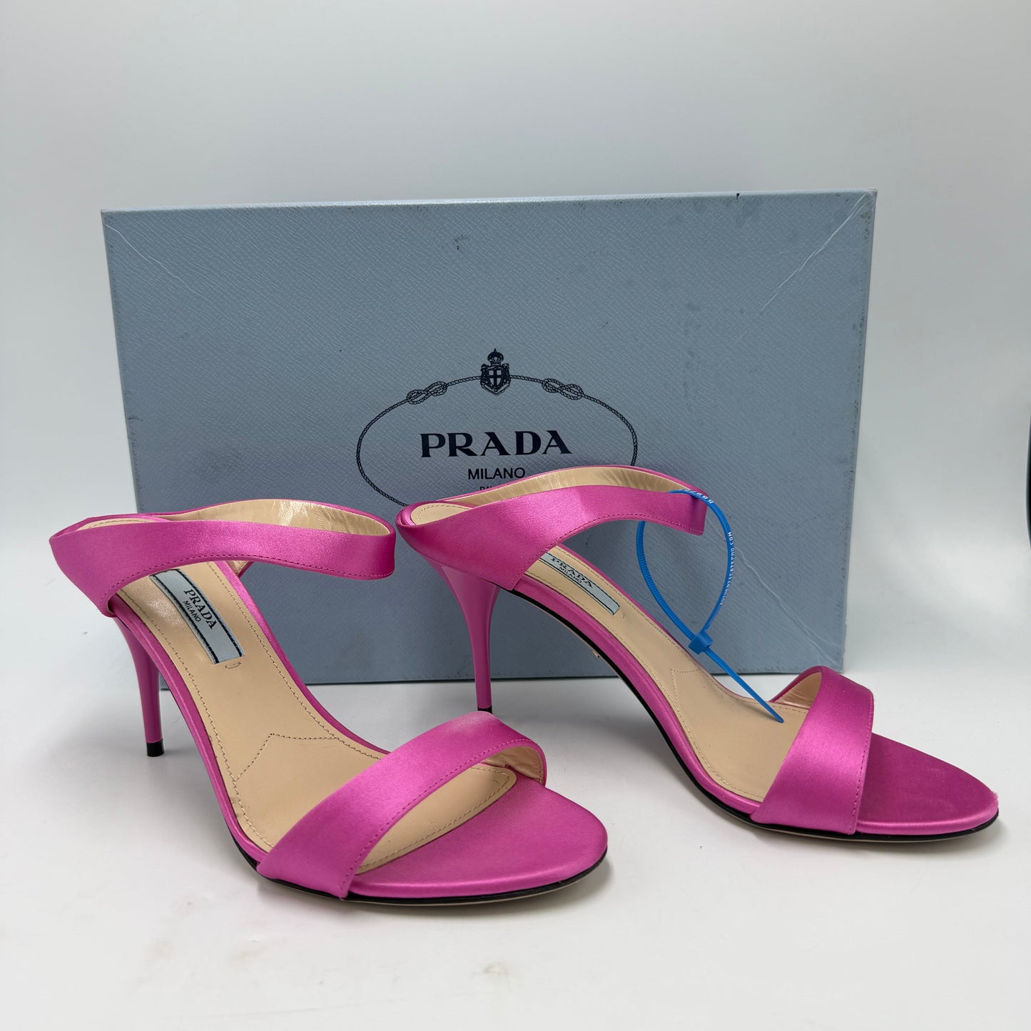 Prada Satin Asymmetric High Heel Luxury Shoes, Size: 6.5