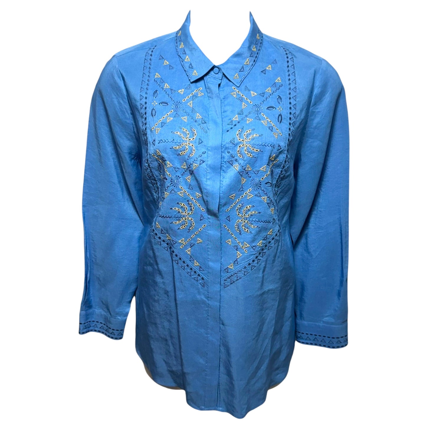 Linen Blend Tunic Long Sleeve By Kobi Halperin In Blue, Size: Xl