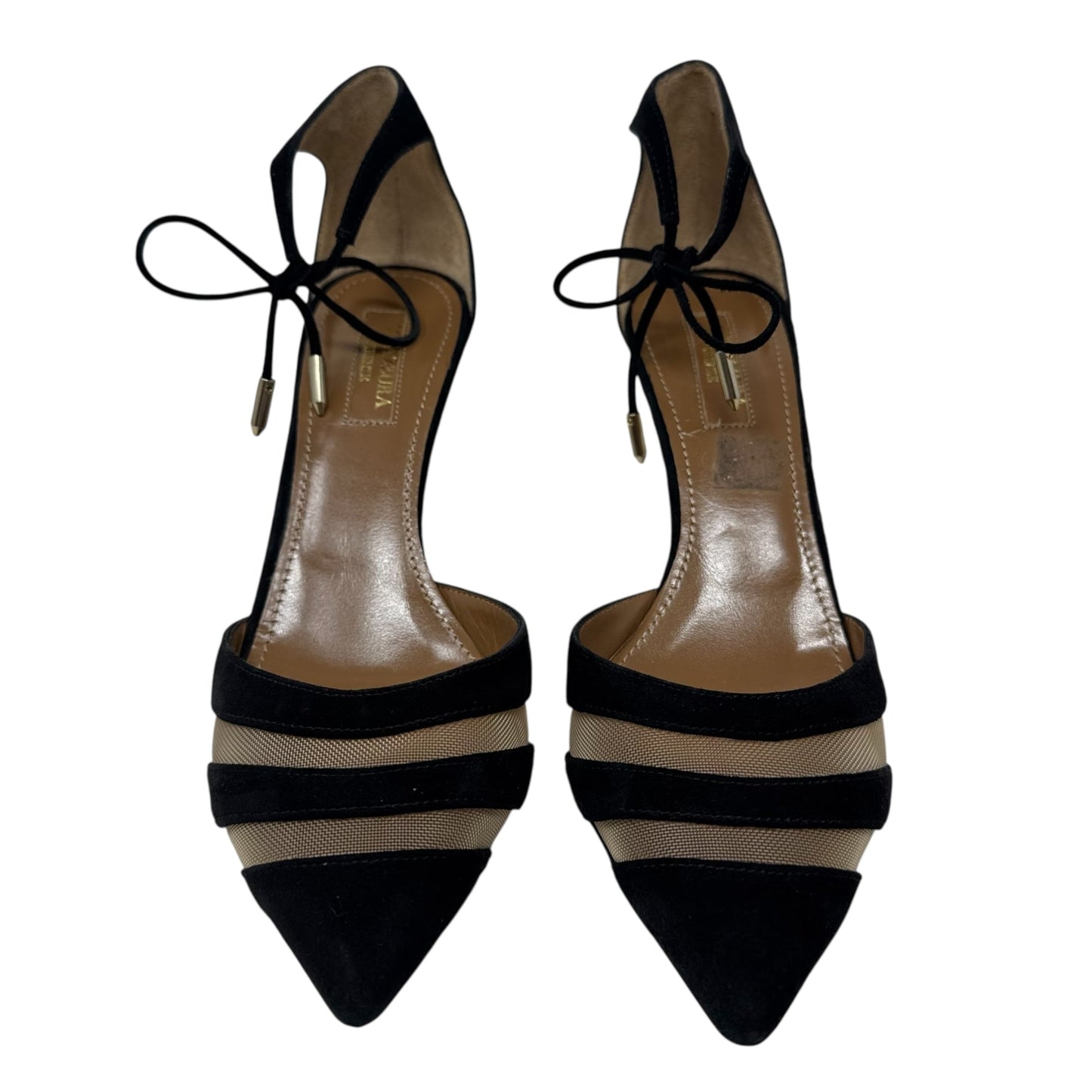 Alana Mesh & Suede D'Orsay Pumps Designer By Aquazzura In Black, Size: 6.5