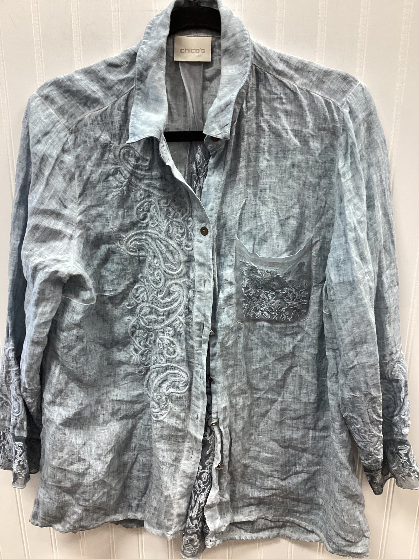 Blouse Ls By Chicos In Blue, Size:1X