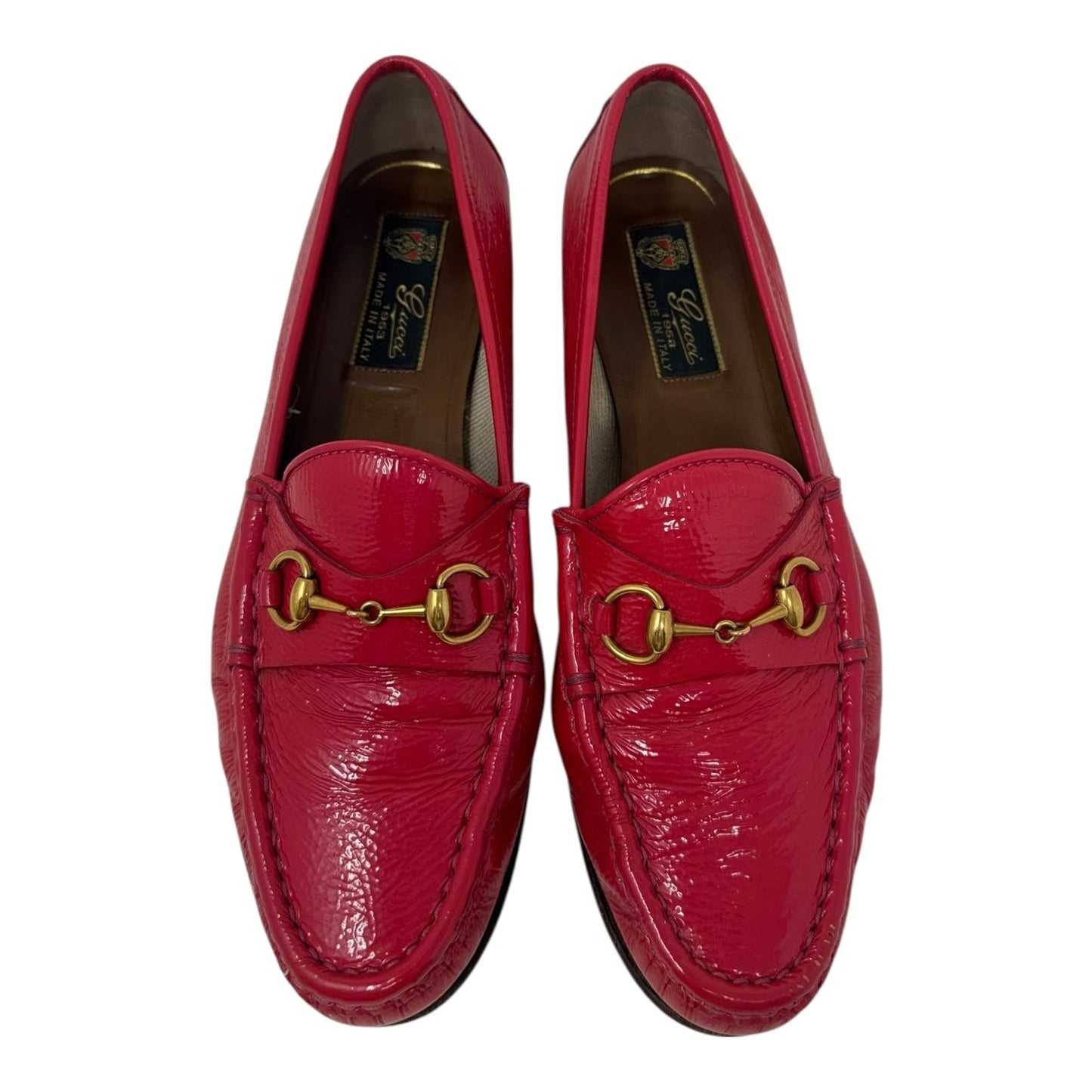 AS IS Vintage Patent Horsebit Loafers Shoes Luxury Designer By Gucci In Pink, Size: 7.5 (IT 7.5)