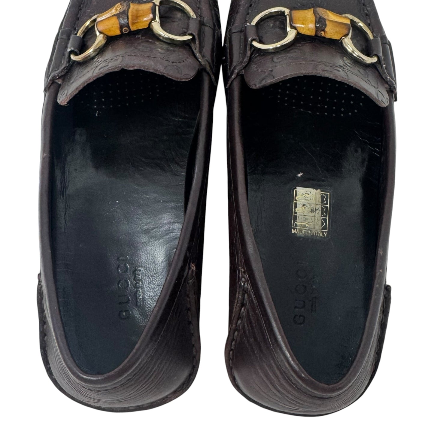 Guccisima Bamboo Horsebit Driving Loafers Shoes Luxury Designer By Gucci In Brown, Size: 7 (37)