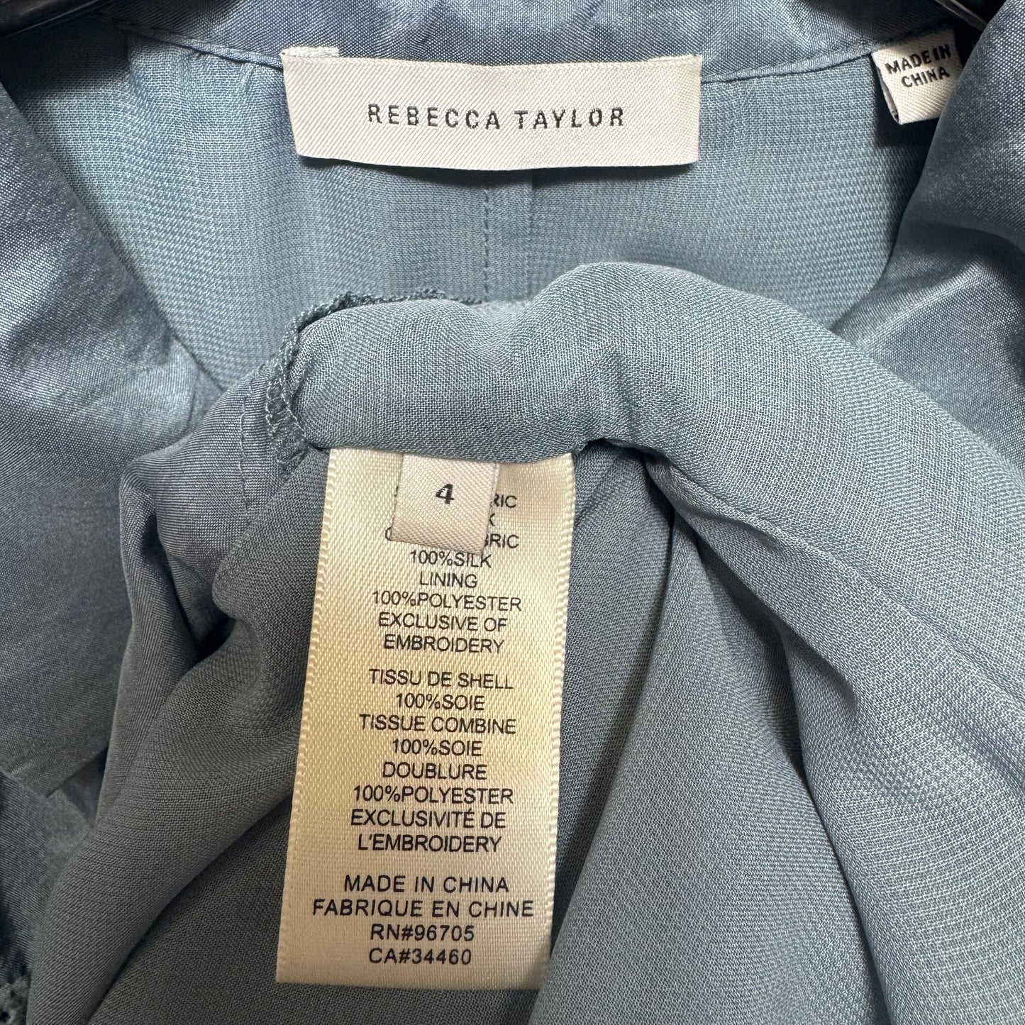 Rippled Eyelet Silk Dress By Rebecca Taylor In Blue, Size: 4