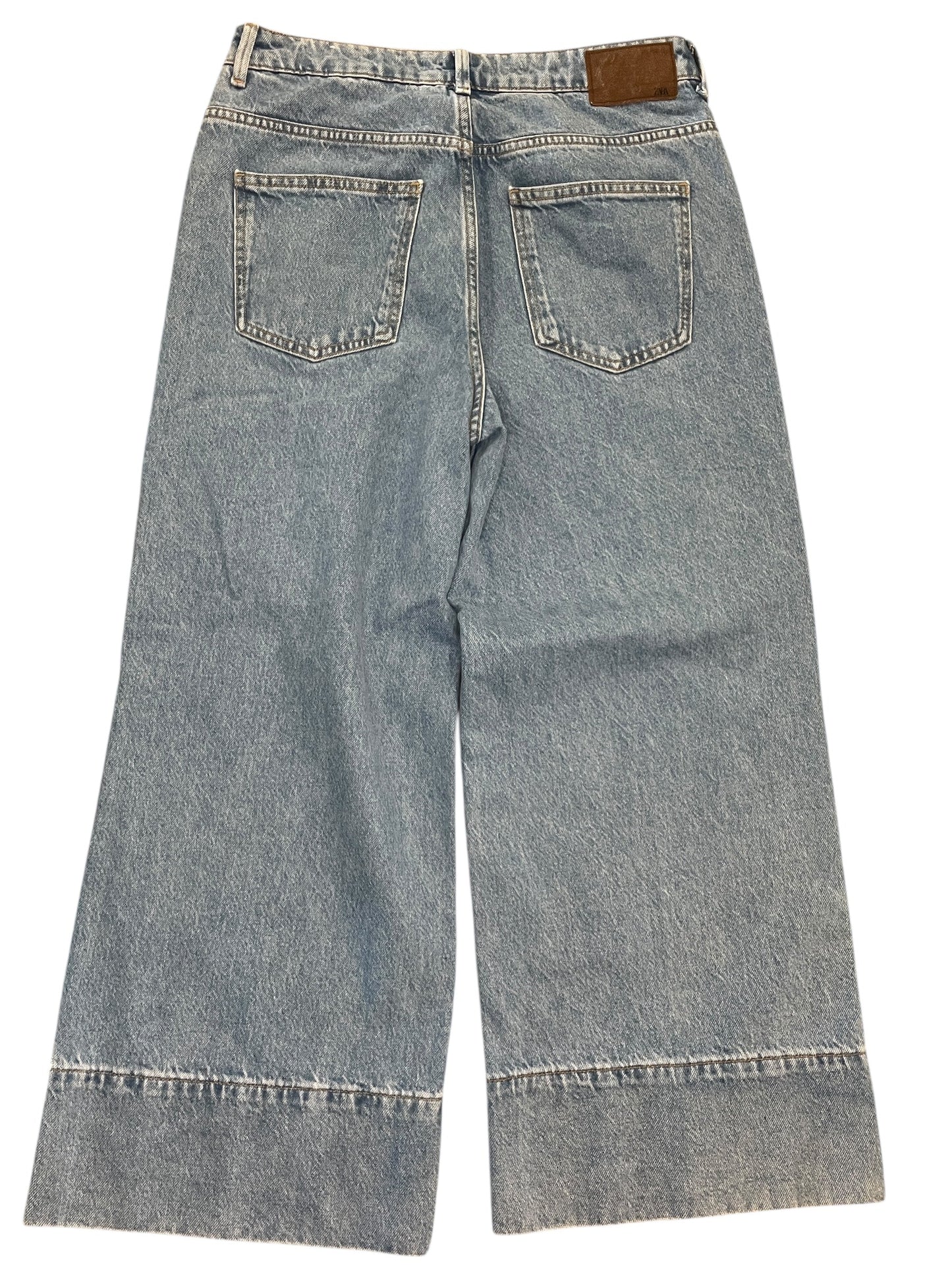 Jeans Wide Leg By Zara In Blue Denim, Size:8