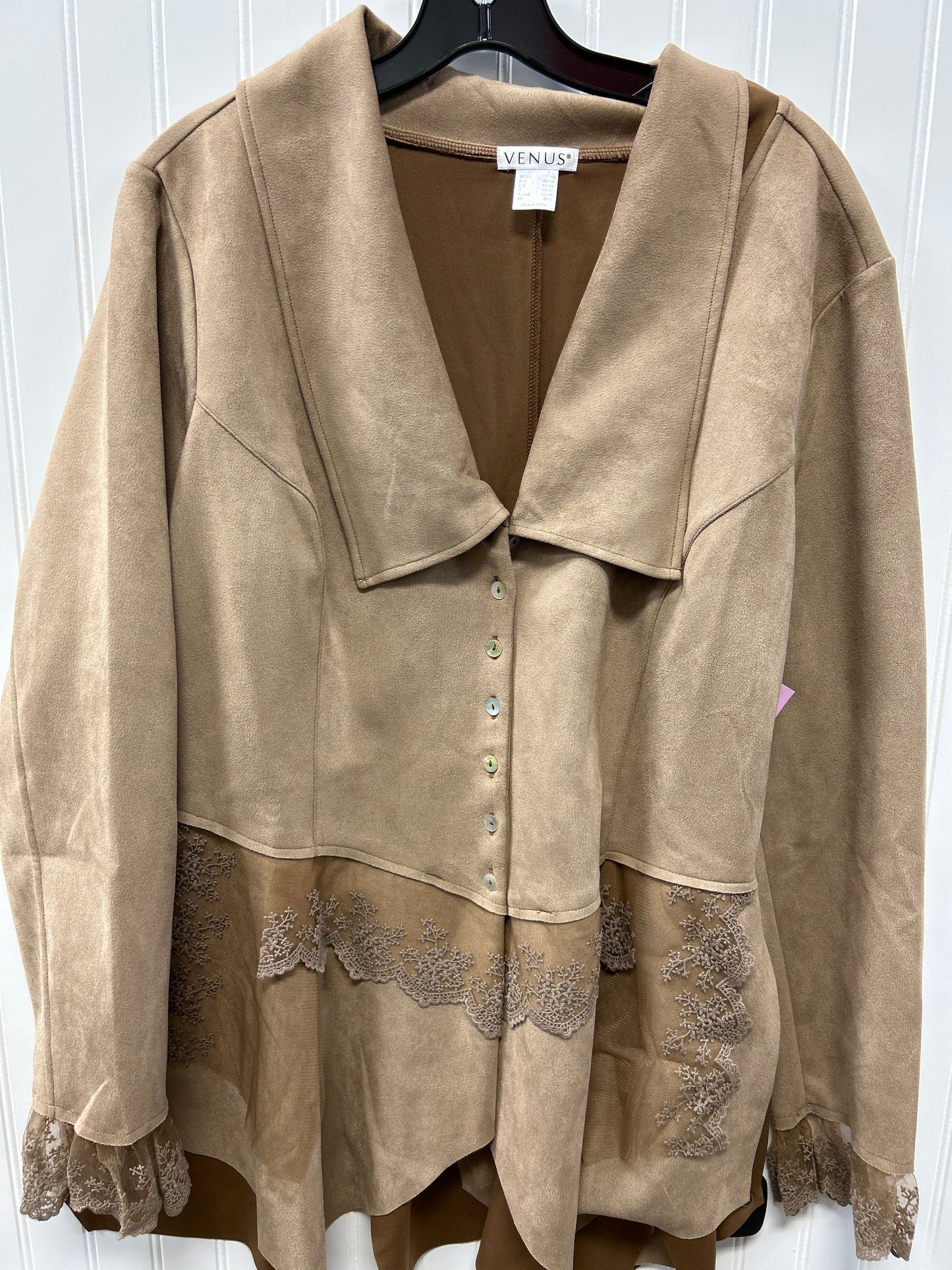 Blouse Ls By Venus In Tan, Size:1X