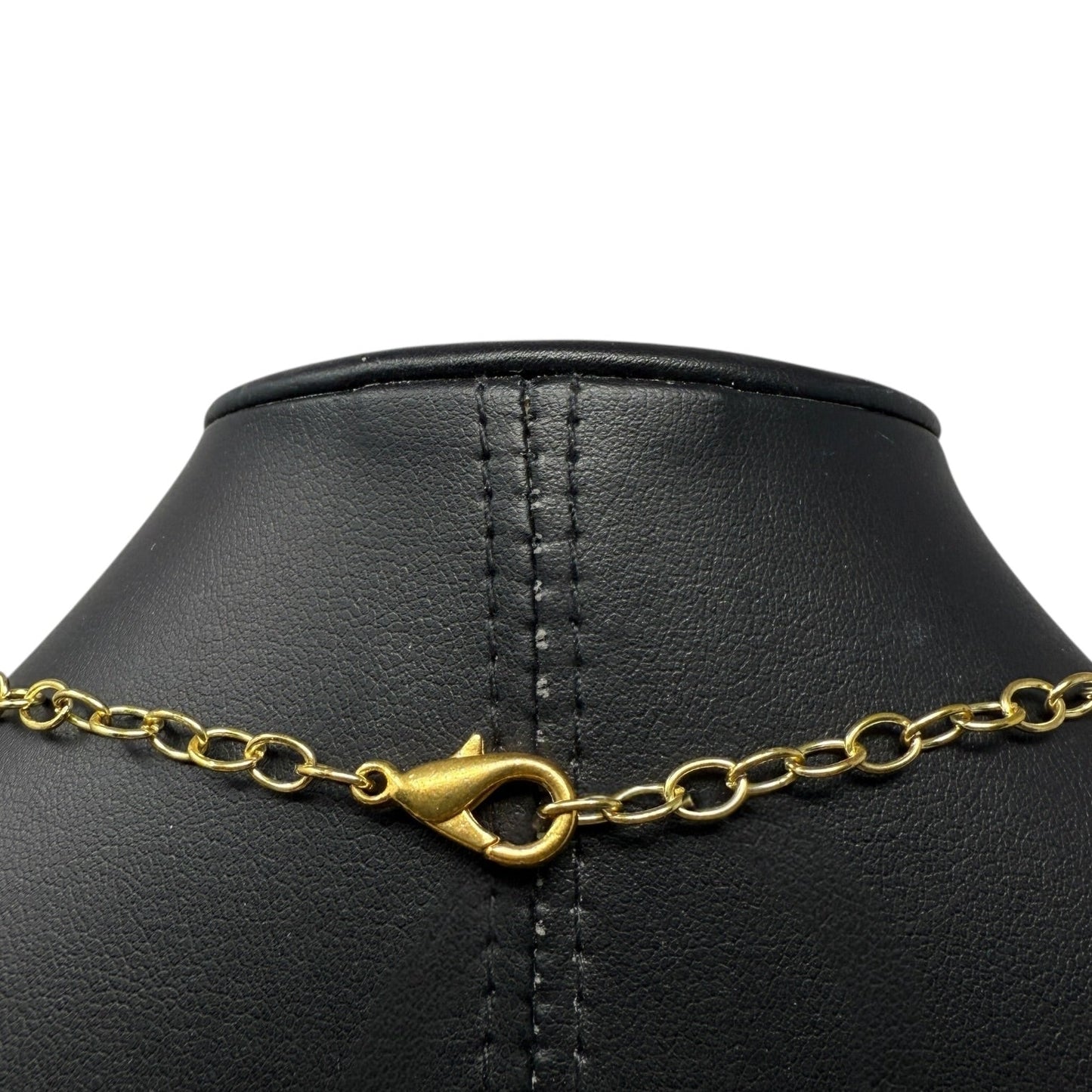 Brass Tone Blue Crystal Teardrop Multi Pendant Necklace