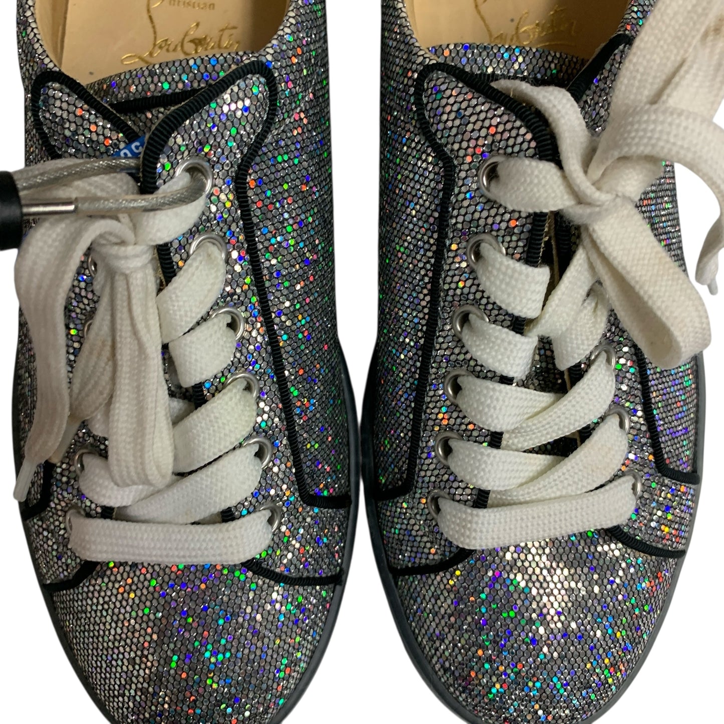 Shoes Luxury Designer By Christian Louboutin In Silver, Size: 7