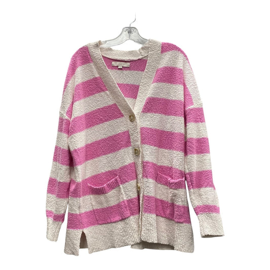 Sweater Cardigan By Loft In Pink & White, Size:L