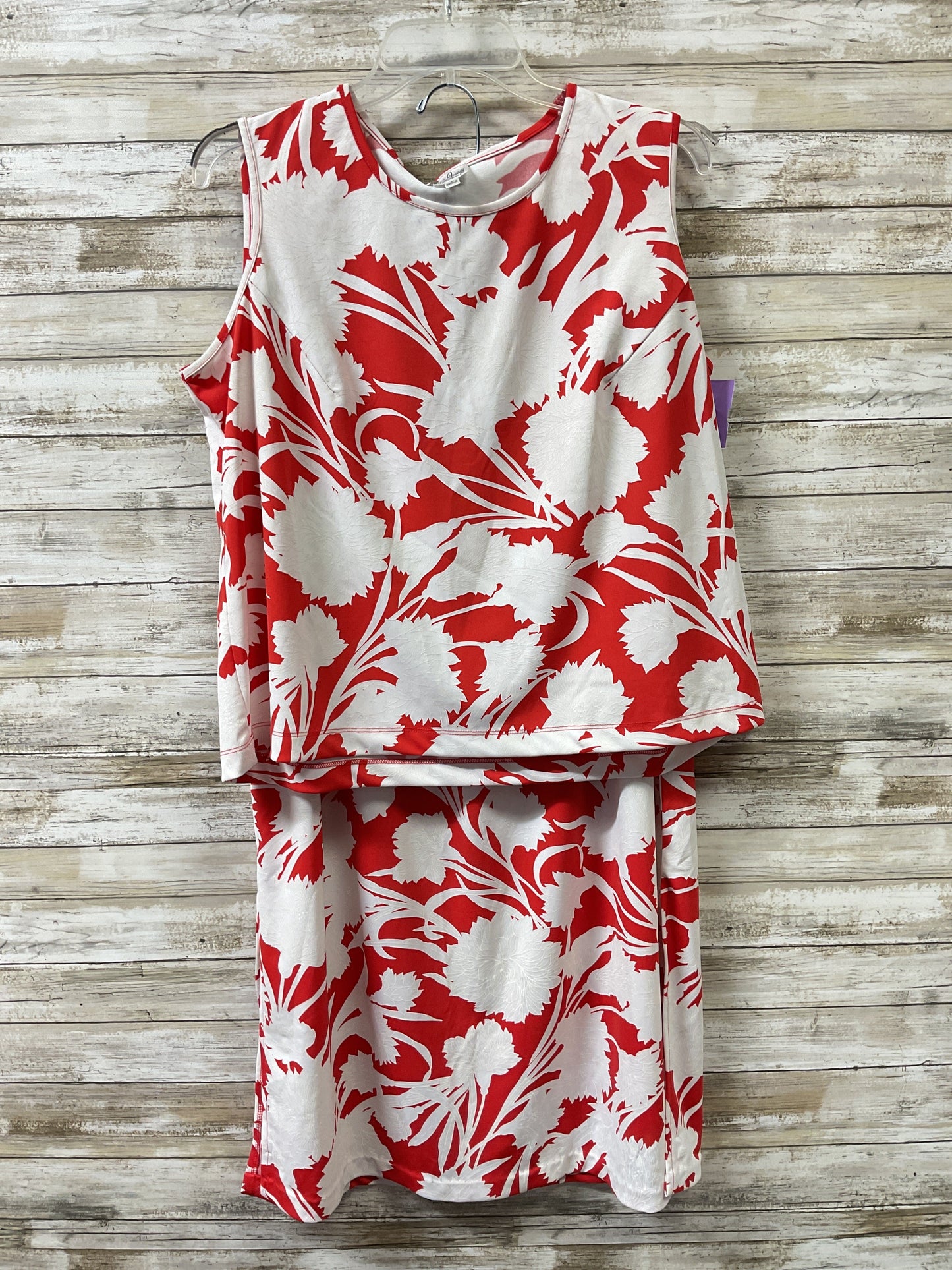 Skirt Set 2Pc By Emme In Red & White, Size:1X