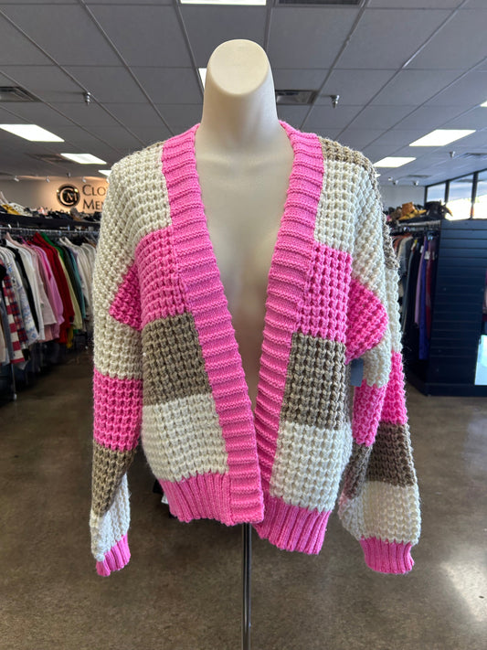 Sweater Cardigan By American Eagle In Pink & Tan, Size:S