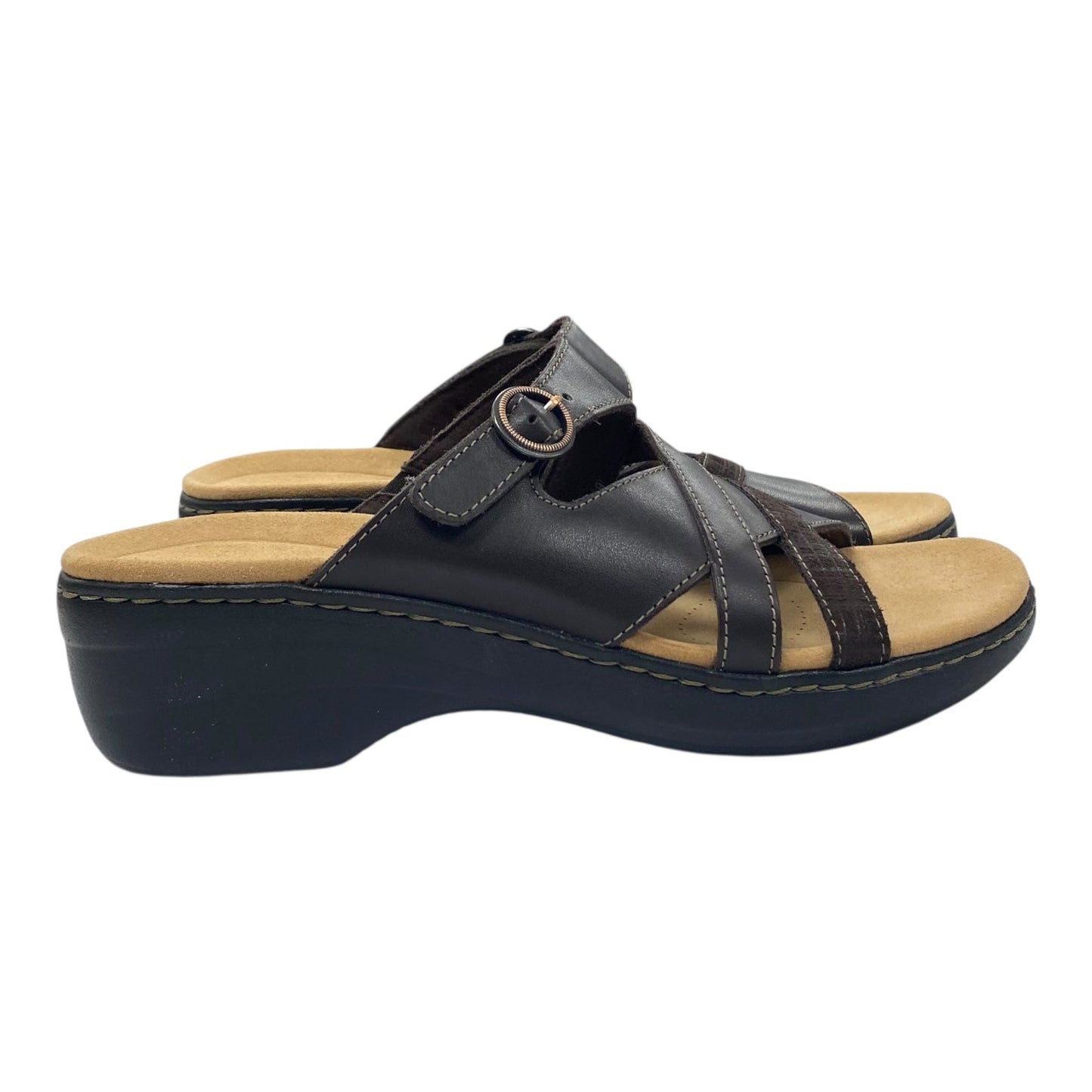 Sandals Heels Wedge By Clarks In Brown, Size:9