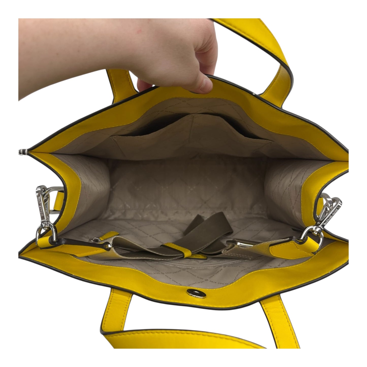 Handbag Designer By Michael Kors In White & Yellow, Size:Large