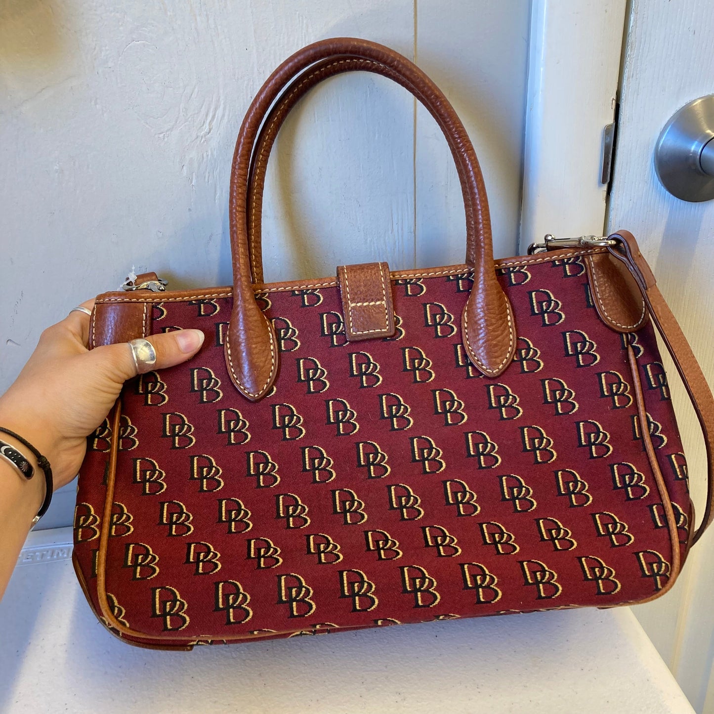 Handbag Designer By Dooney And Bourke In Maroon, Size:Medium