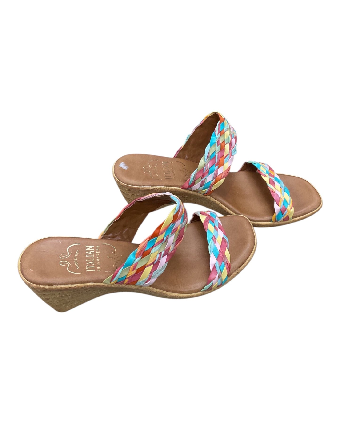 Sandals Heels Wedge By Italian Shoemakers In Multi, Size:7.5