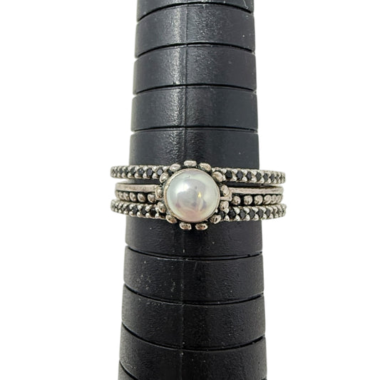 Sterling Silver Belle Fleur Pearl Stack Ring & Black Spinel Eternity Bands Set By Silpada, Size: 03 Piece Set