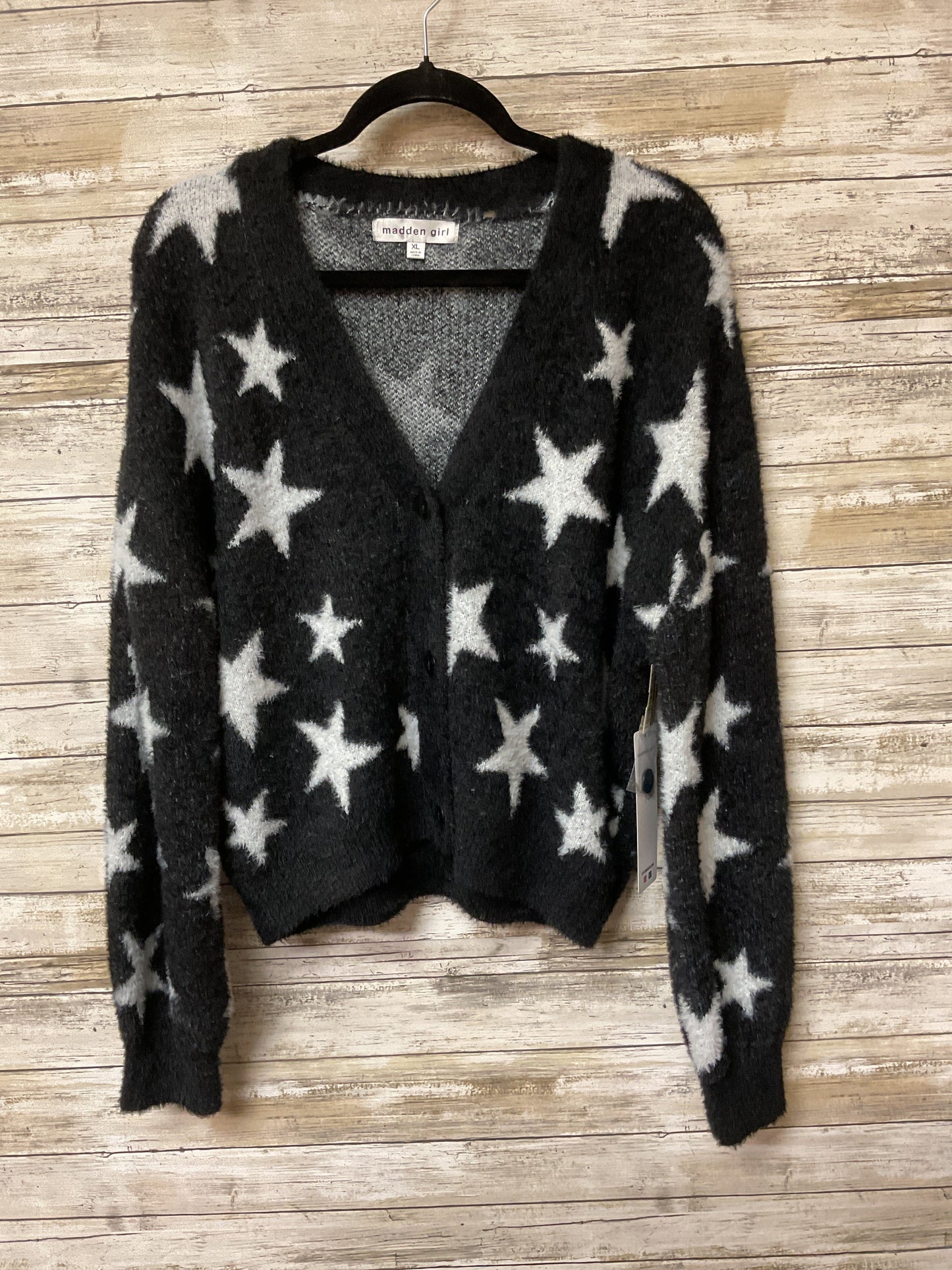 Sweater Cardigan By Madden Girl In Black & Grey, Size:Xl