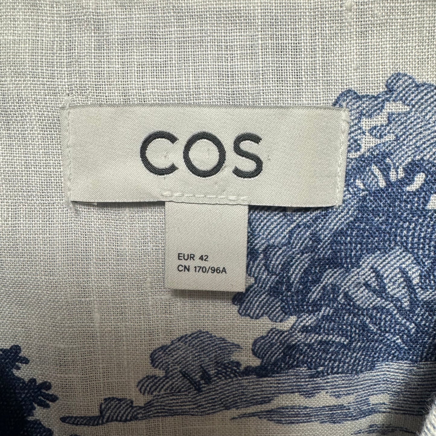 Linen Top Long Sleeve By Cos In Blue & Cream, Size: 10
