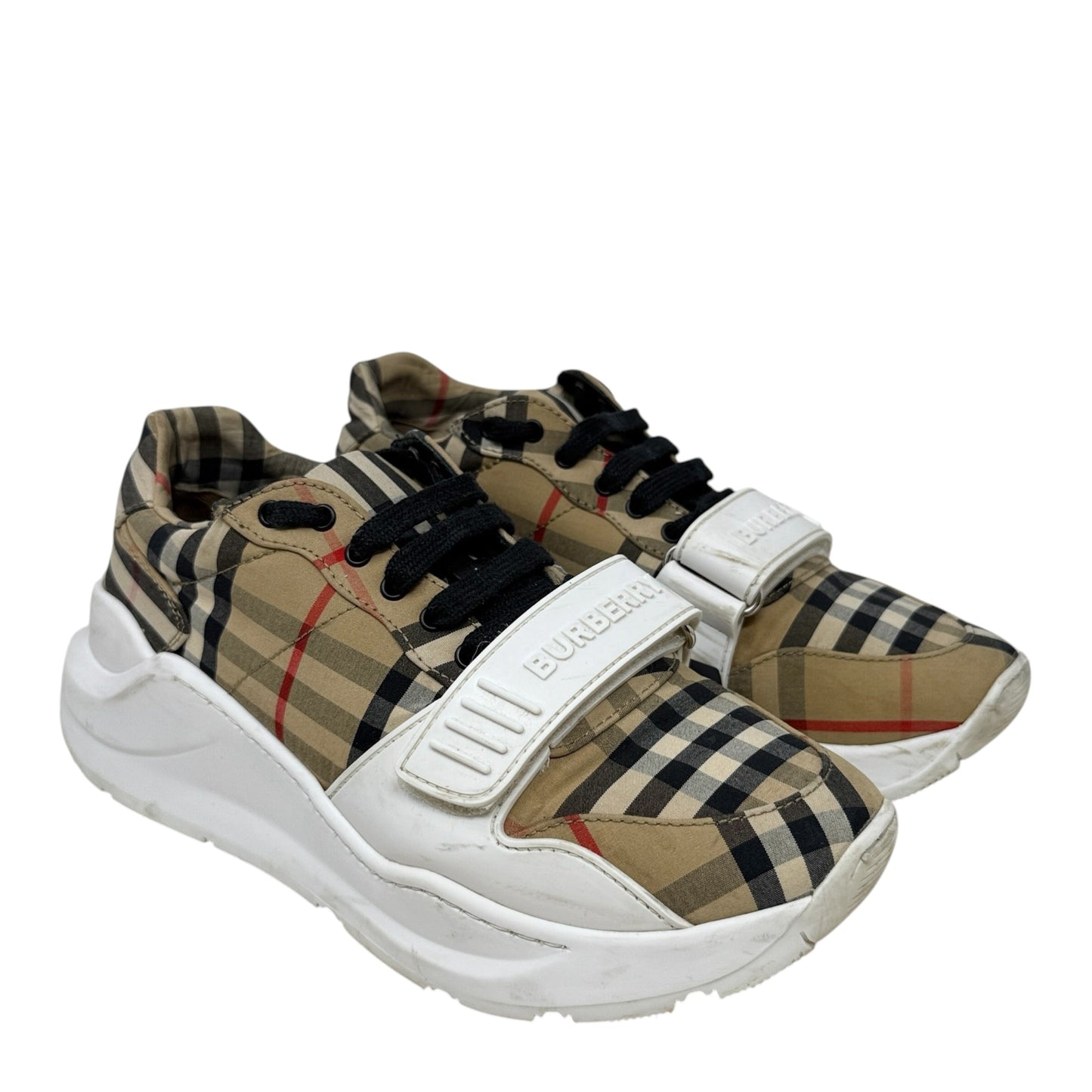 Regis Check Logo Sneakers Luxury Designer By Burberry In Plaid Pattern, Size: 8.5