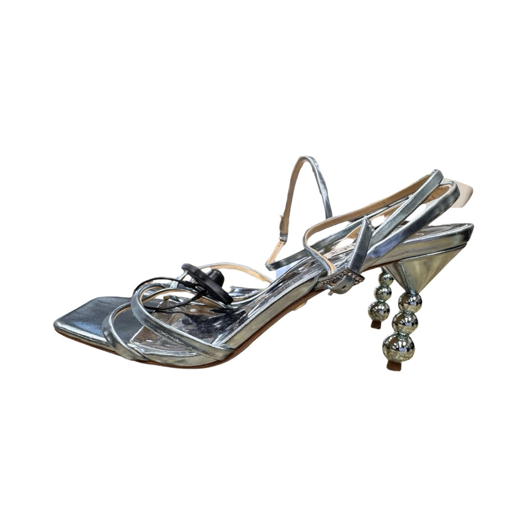 Sandals Heels Kitten By Badgley Mischka In Silver, Size:9