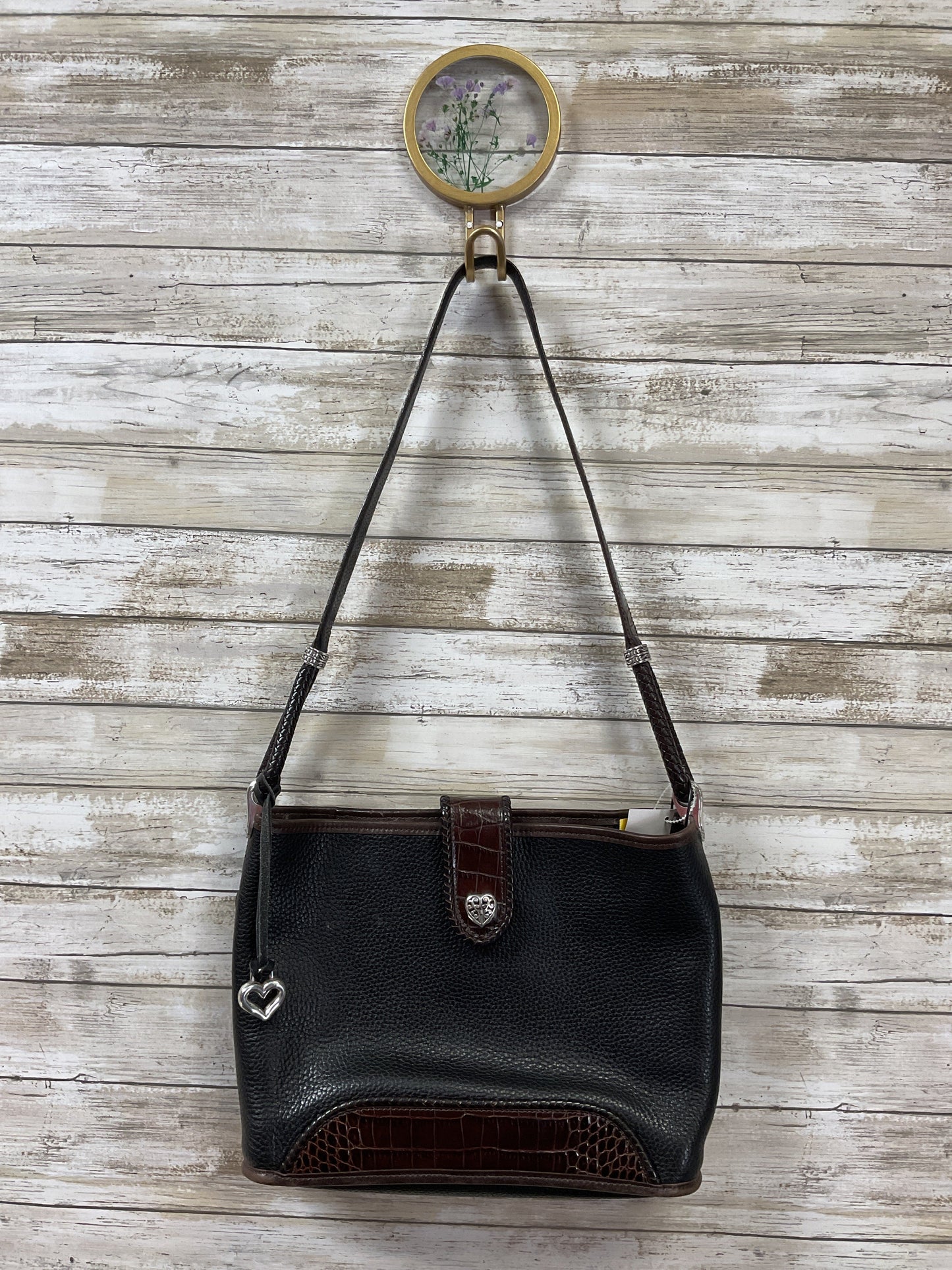 Handbag Leather By Brighton In Black & Silver, Size:Medium