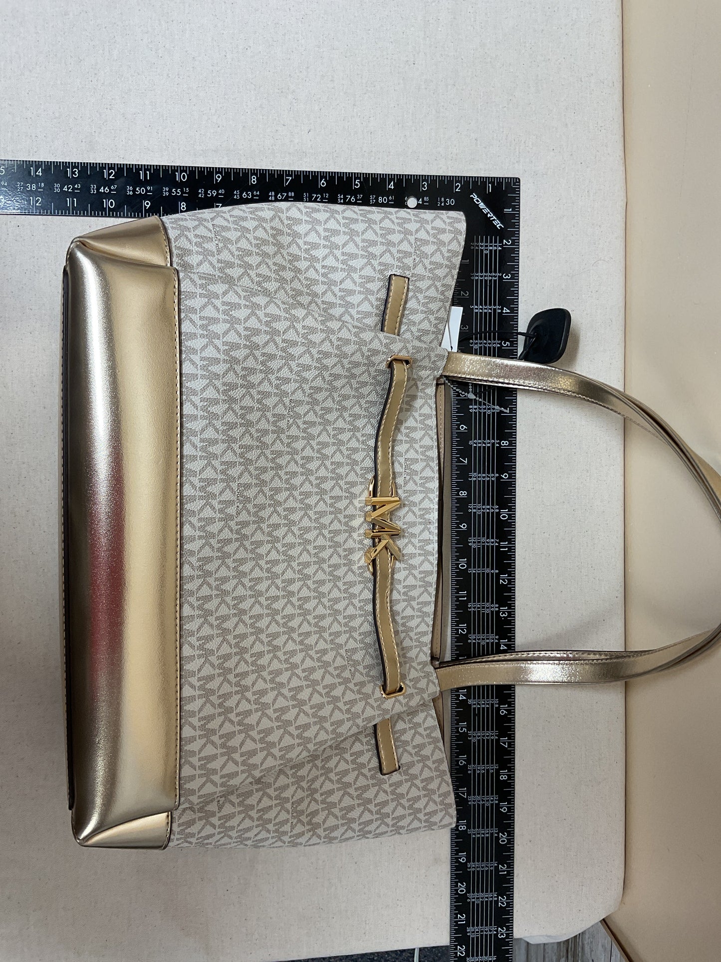 Handbag Designer By Michael Kors In Gold & White, Size:Large