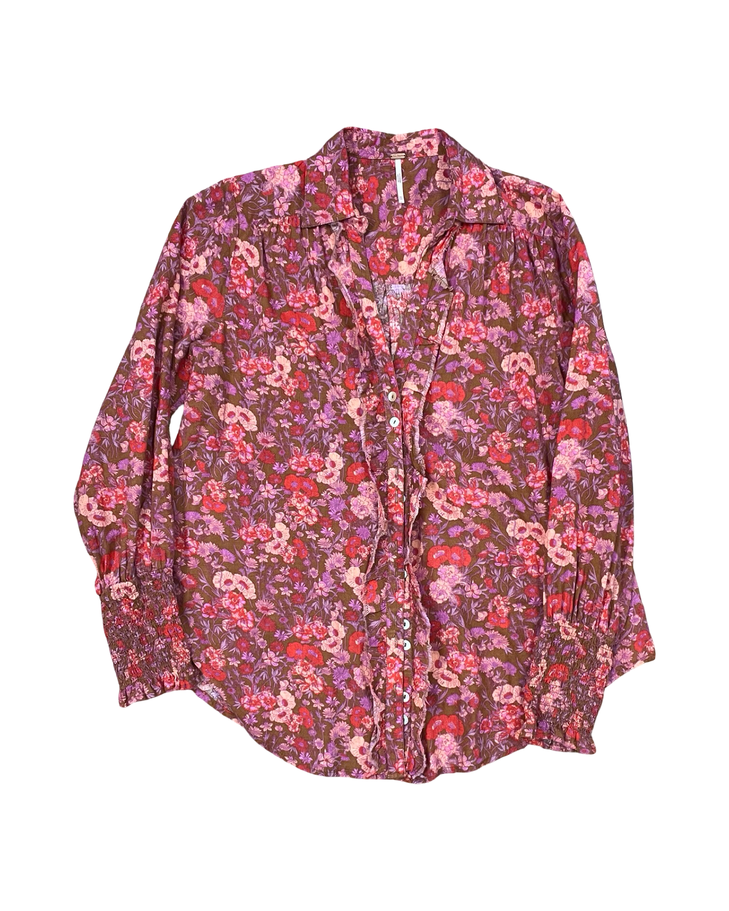 Blouse Ls By Free People In Brown & Red, Size:Xs