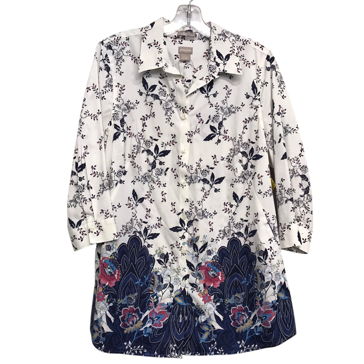 Top 3/4 Sleeve By Chicos In Floral Print, Size:M