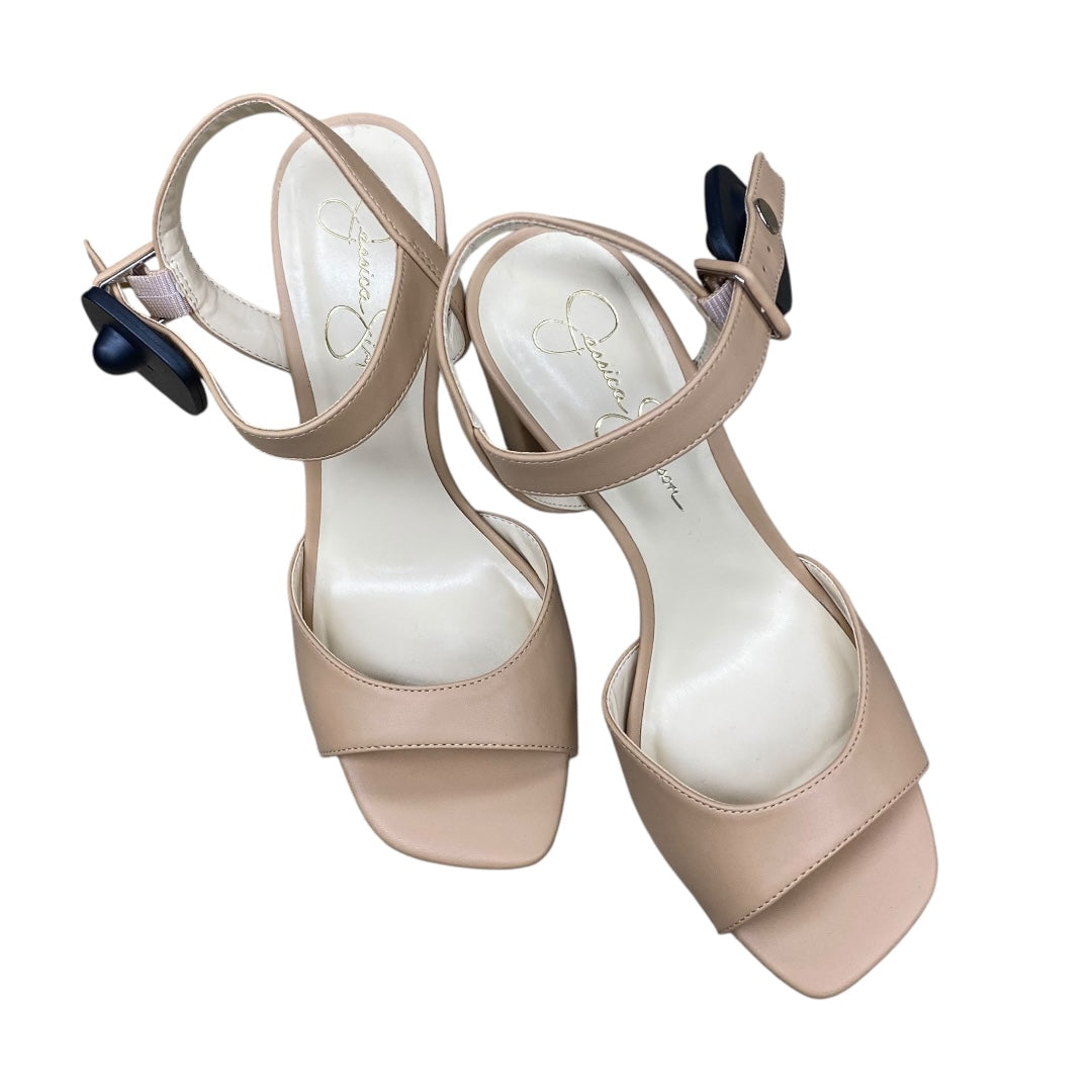 Sandals Heels Block By Jessica Simpson In Beige, Size:7.5