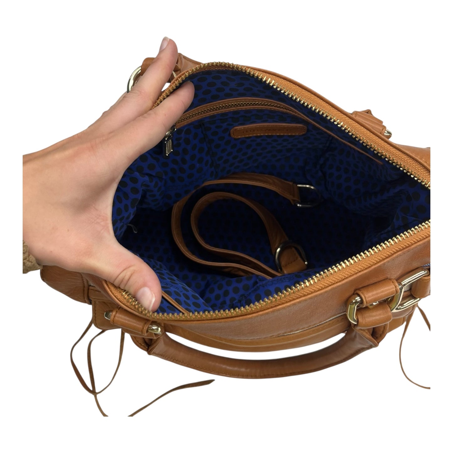 Handbag Designer By Rebecca Minkoff In Blue & Cream, Size:Medium