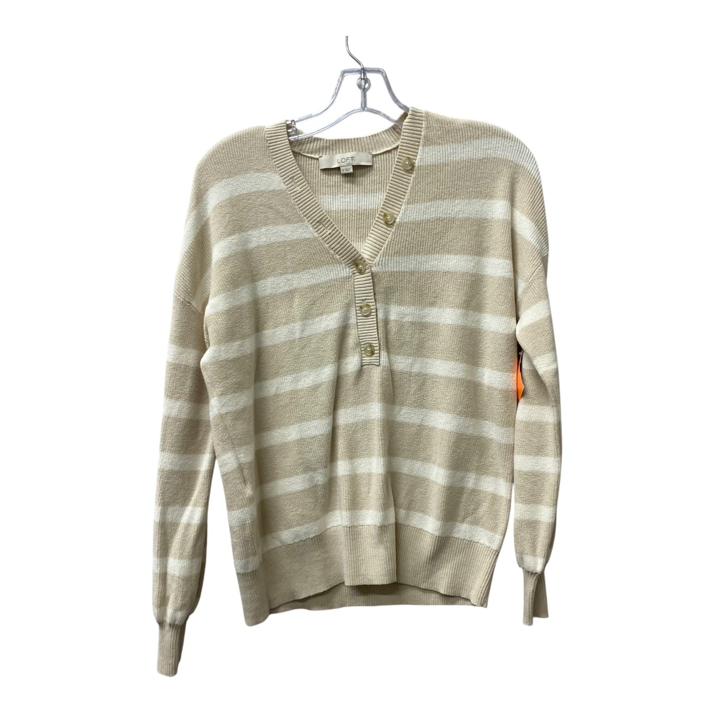 Sweater Cardigan By Loft In Tan & White, Size:M