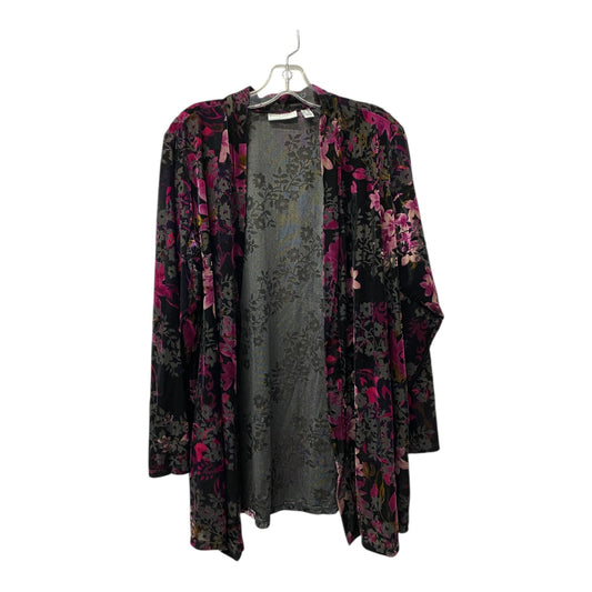 Cardigan By Susan Graver In Black & Purple, Size:1X