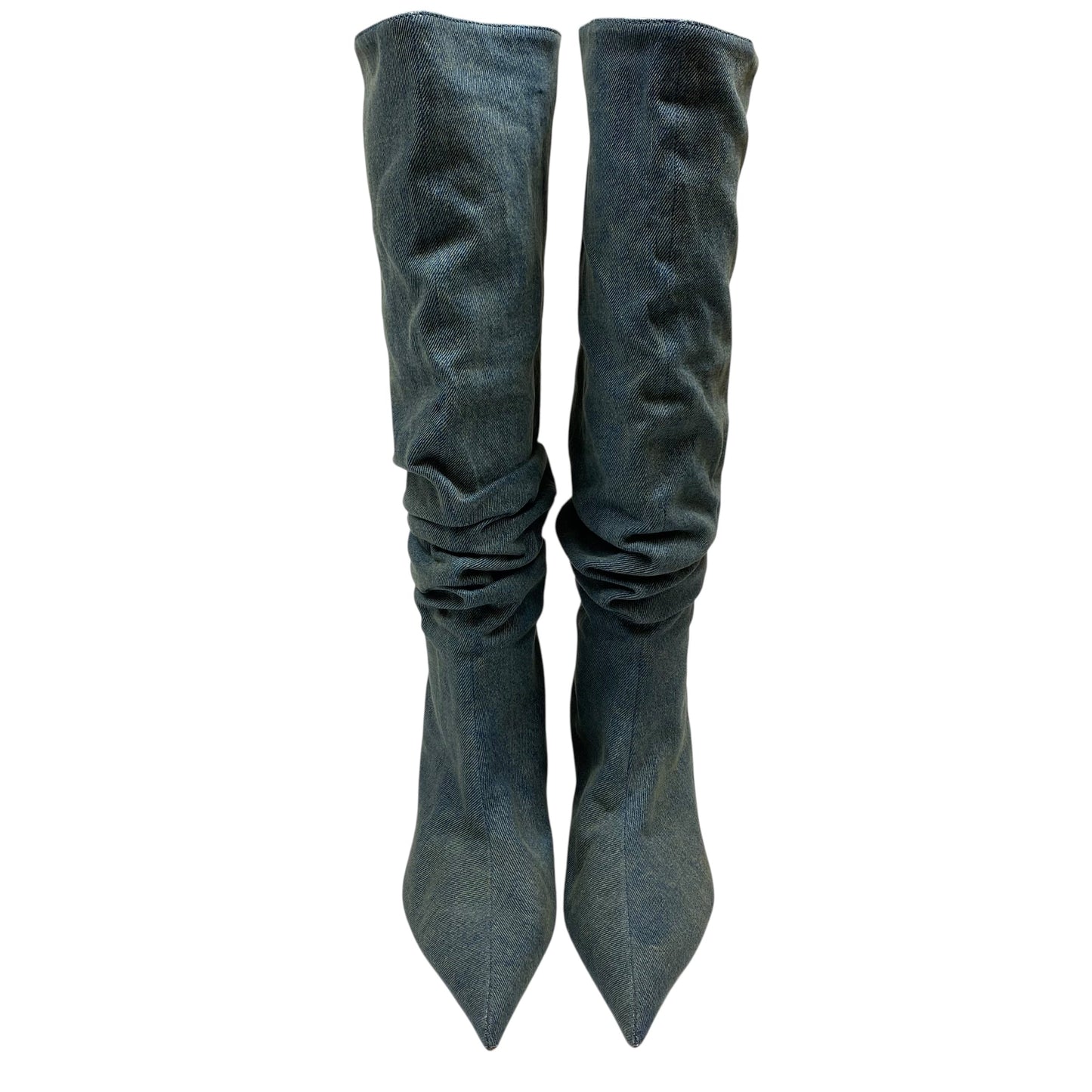 Boots Knee Heels By Zara In Blue Denim, Size:6.5