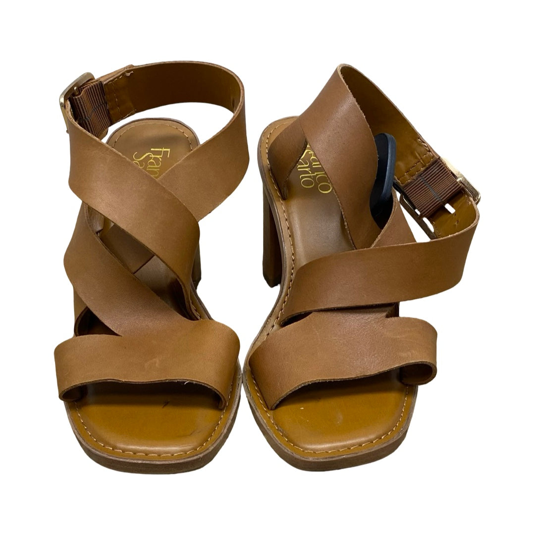 Sandals Heels Block By Franco Sarto In Brown, Size:7.5