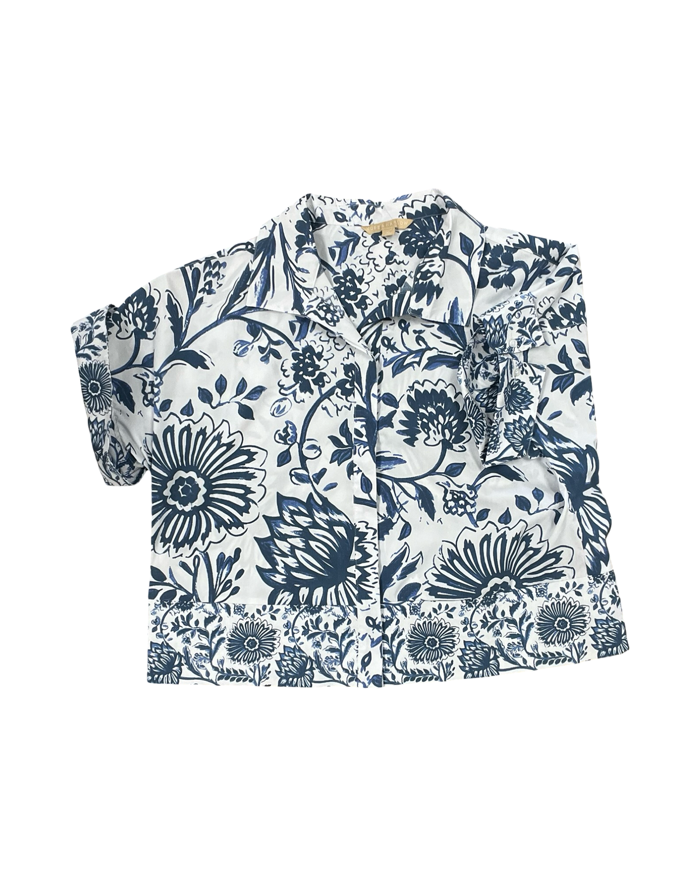 Blouse Ss By Hope & Harlow In Blue & White, Size:Xl