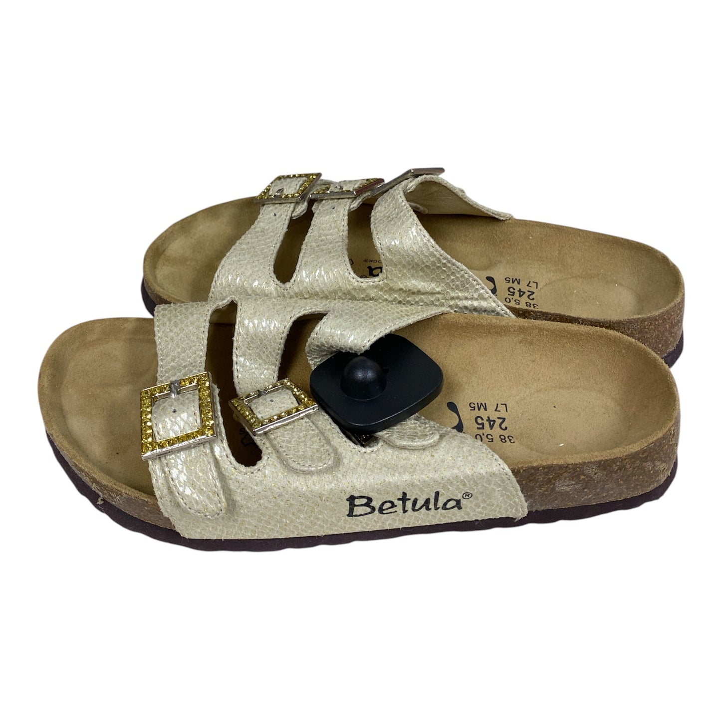 Sandals Designer By Birkenstock In Gold & Tan, Size:7
