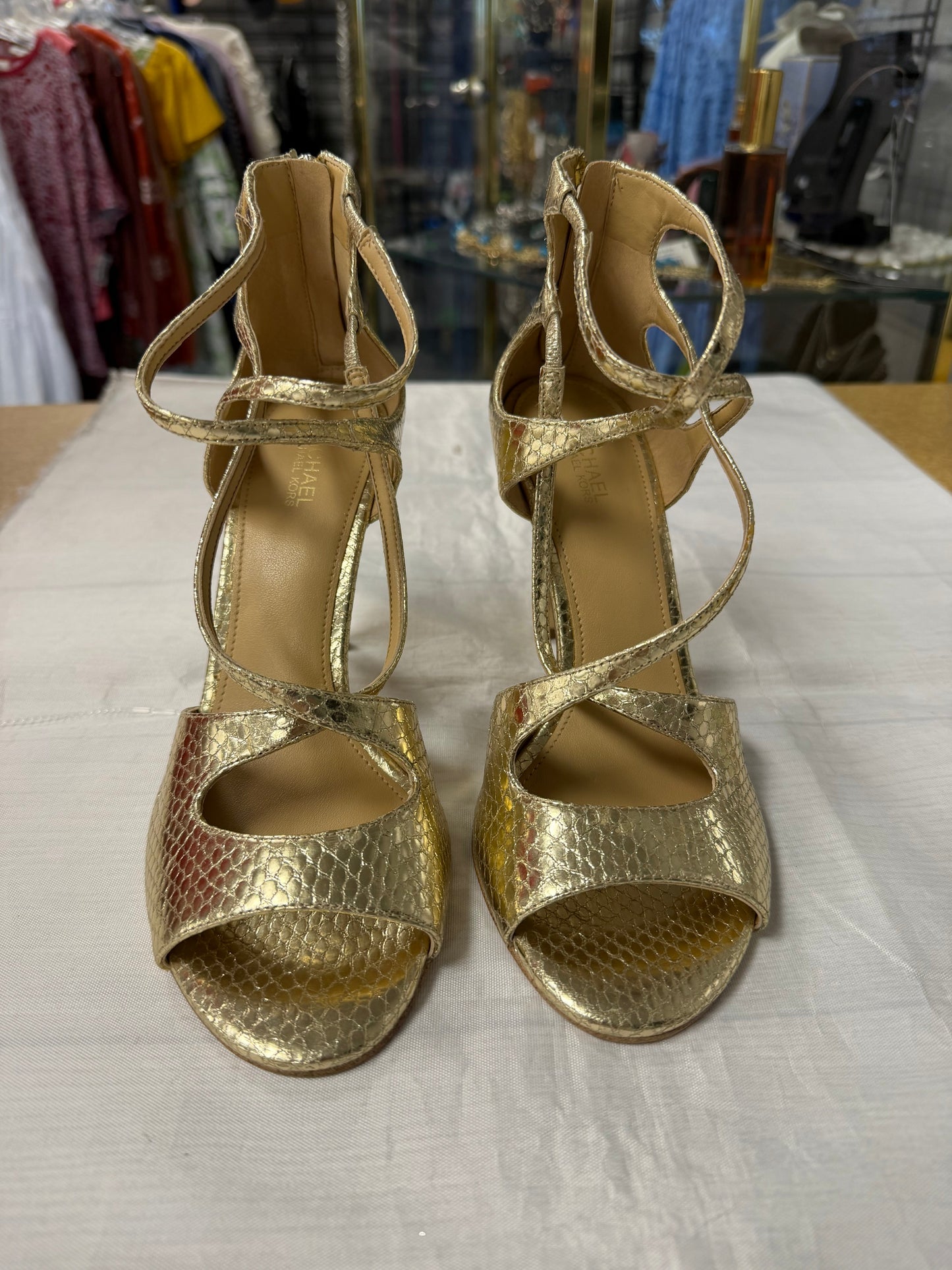 Sandals Heels Stiletto By Michael By Michael Kors In Gold, Size:7